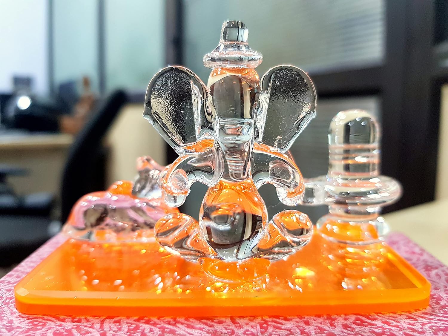 eSplanade Glass Ganesh Ji with Shiv Linga/Shiva Lingam and Nandi | Ganpati Murti Idol Statue Sculpture - 2.5 Inches - Ideal for Car Dashboard