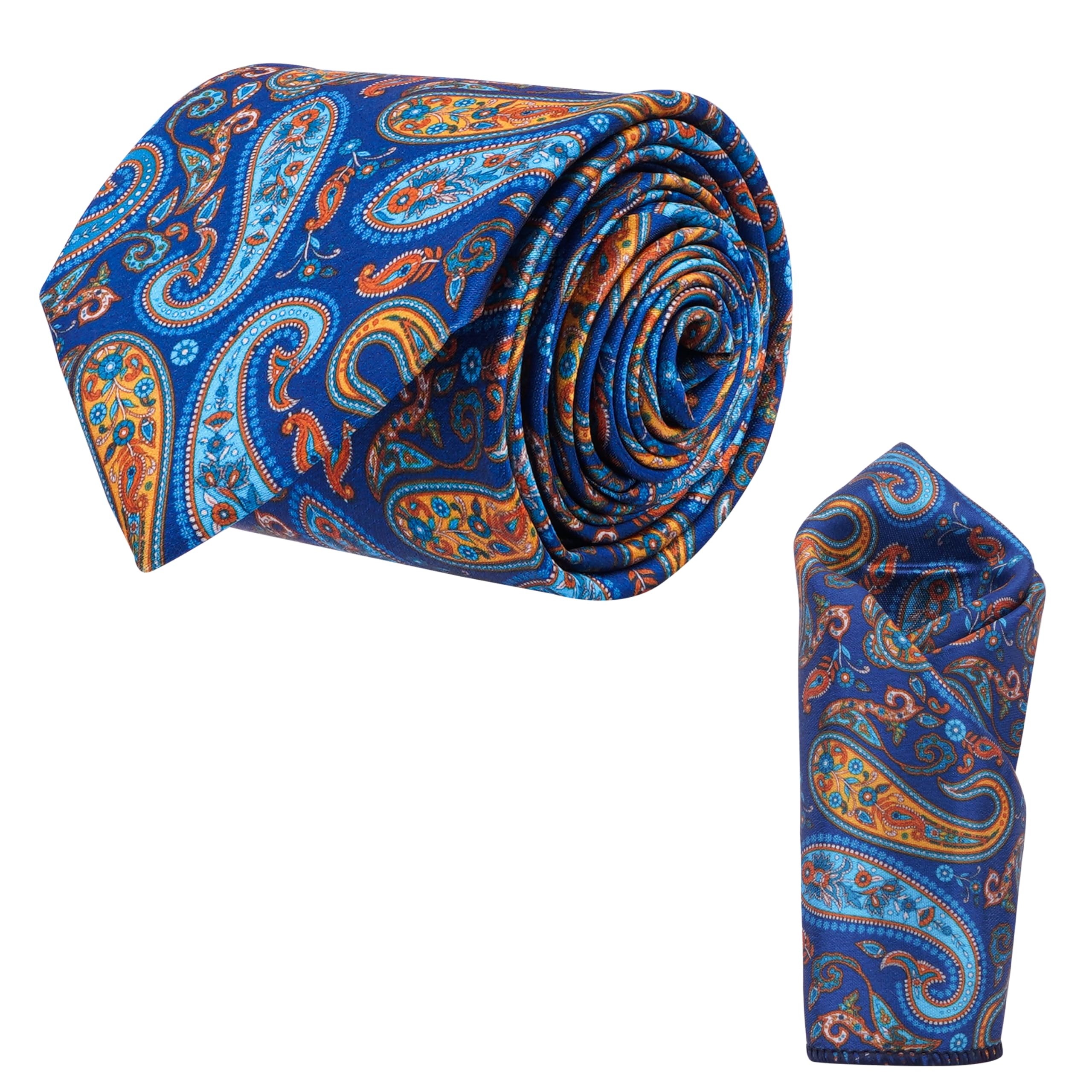calixto Men’s Blue & Orange Paisley Tie and Pocket Square Set – Bold Classic Design – Elegant Neckwear for Weddings, Office, and Special Events-picture-13