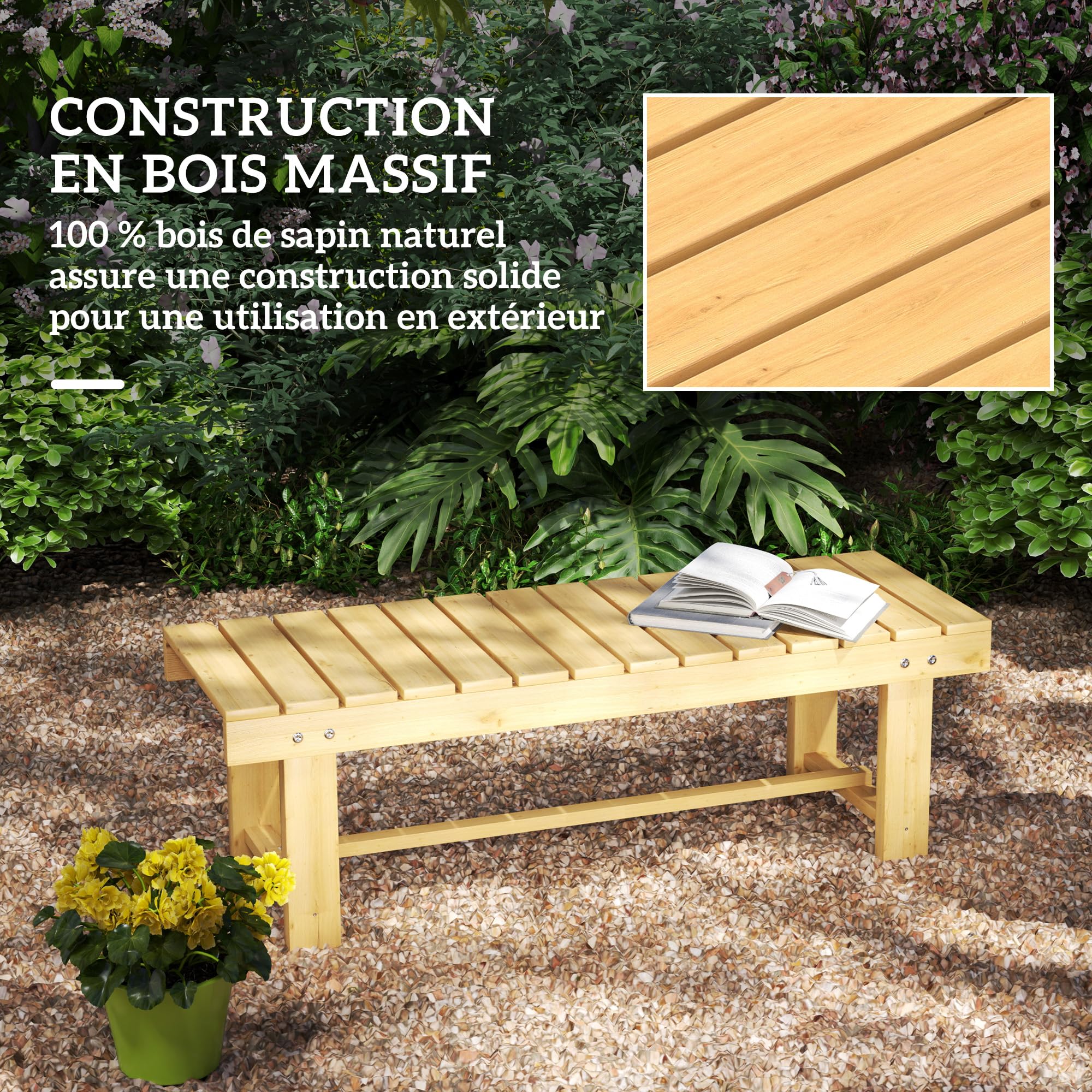 Outsunny Banc de Jardin Bois 2 Places Style Rural Chic110 x38 x35 cm | Assise à Lattes, Sapin pré-huilé
