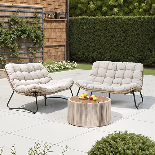 Crestlive Products Sofá biplaza para exteriores, 2 piezas, juego de conversación para patio, muebles de ratán bohemio para todo tipo de clima con