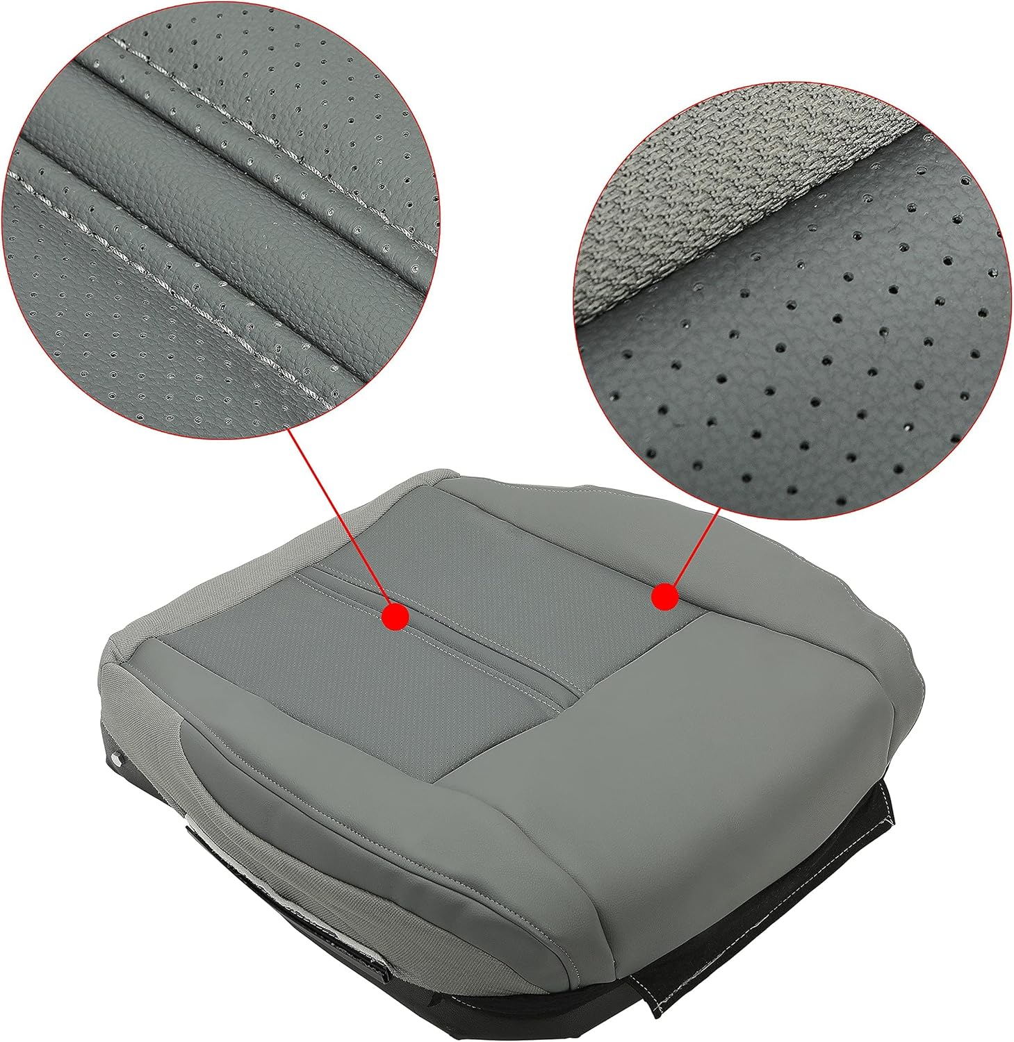 ECOTRIC Driver Seat Bottom Cover Artificial Leather 2-Tone Gray Compatible with 2005-2007 Jeep Grand Cherokee Limited 2WD 4X4 Driver Side