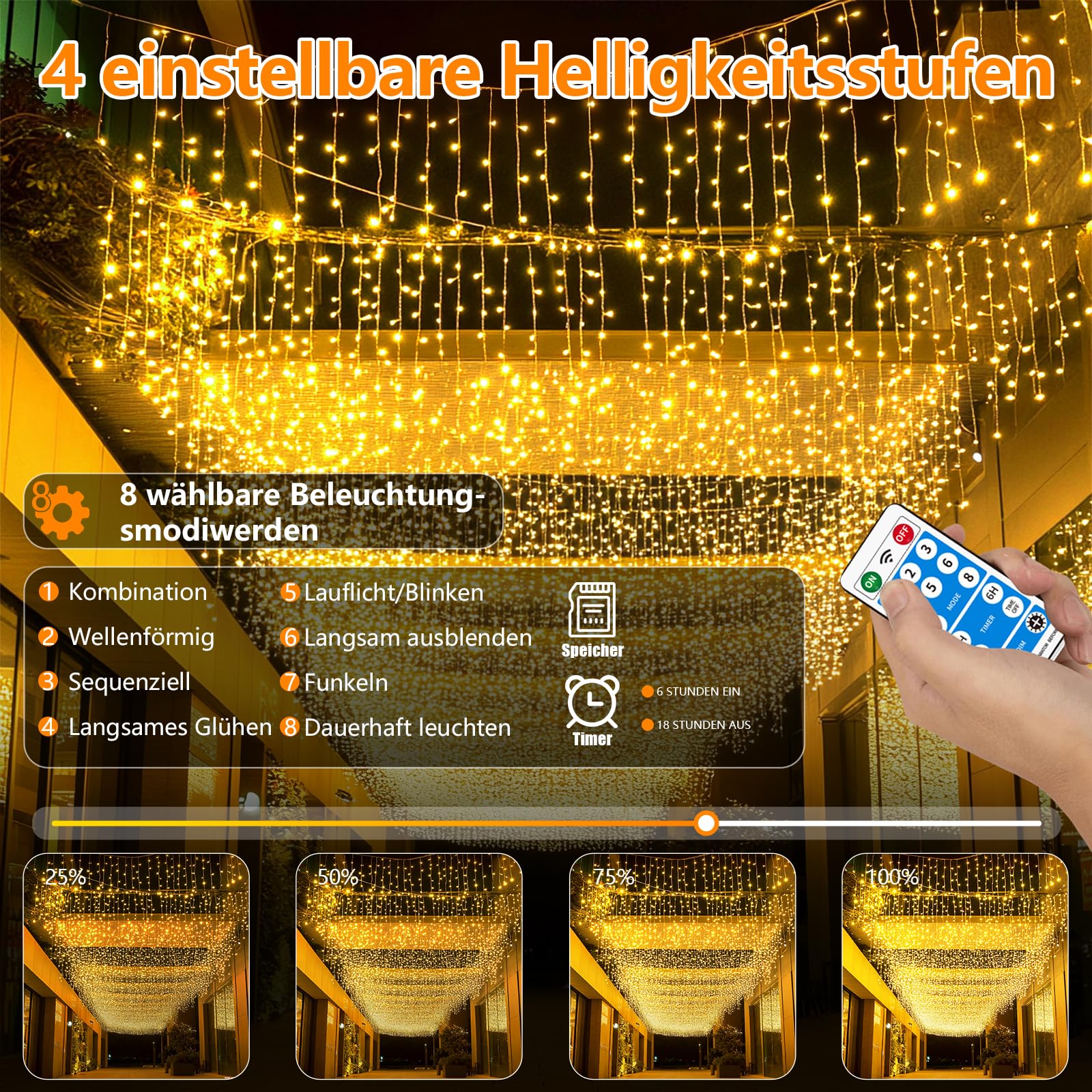 660LED Solar Eisregen Lichterkette, 20+5M Erweiterbar Lichtervorhang mit IP65 8 Modi, Timer, Memory-Funktion Weihnachtsbeleuchtung für Innen Außen Weihnachten Deko Dach Balkon (Warm)