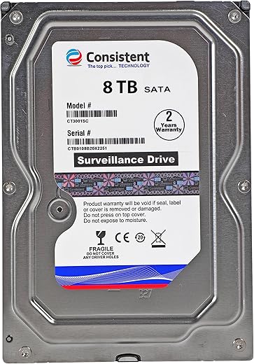 Consistent 8 TB Surveillance & Desktop Internal Hard Drive HDD 3.5 Inch SATA 6Gb/s 7200 RPM 256MB Cache for DVR NVR Security Camera Systems with 2…