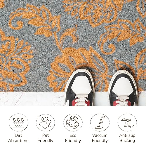 Miniatura 3 de Tapete para puerta de fibra de coco, tapetes de entrada con respaldo de PVC antideslizante, tapete para interiores y exteriores para decoración de