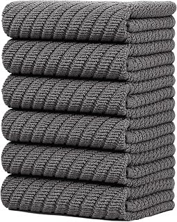 Bumble Kitchen Towels (6-Pack), 16"x25", 100% Cotton, Dish Towels Gray | 445 GSM | Soft Diagonal Rib kitchen hand towels , Highly Absorbent & Durable Dish Towels for kitchen with Hanging Loop