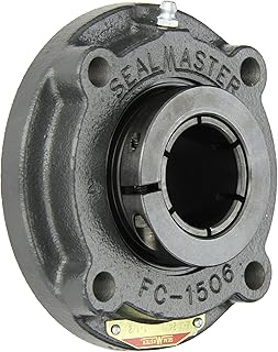Sealmaster SFC-24TC Standard Duty Piloted Flange Cartridge Unit, 4 Bolt, Regreasable, Contact Seals, Skwezloc Collar, Cast Iron Housing, 1-1/2" Bore, 5-1/4" Overall Length, 3-3/32" Bolt Hole Spacing Width, 7/16" Flange Height