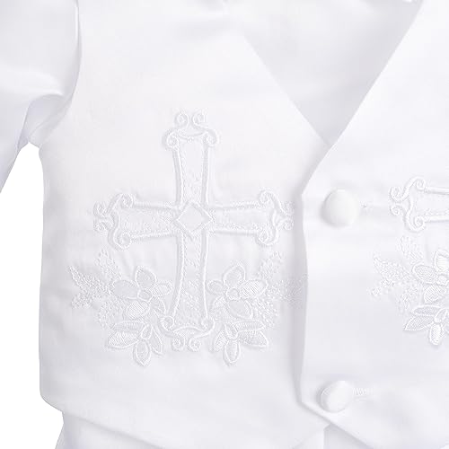 Miniatura 6 de Lito Angels Ropa de bautizo para bebés y niños, trajes de bautismo con gorro de manga corta y manga larga, traje blanco
