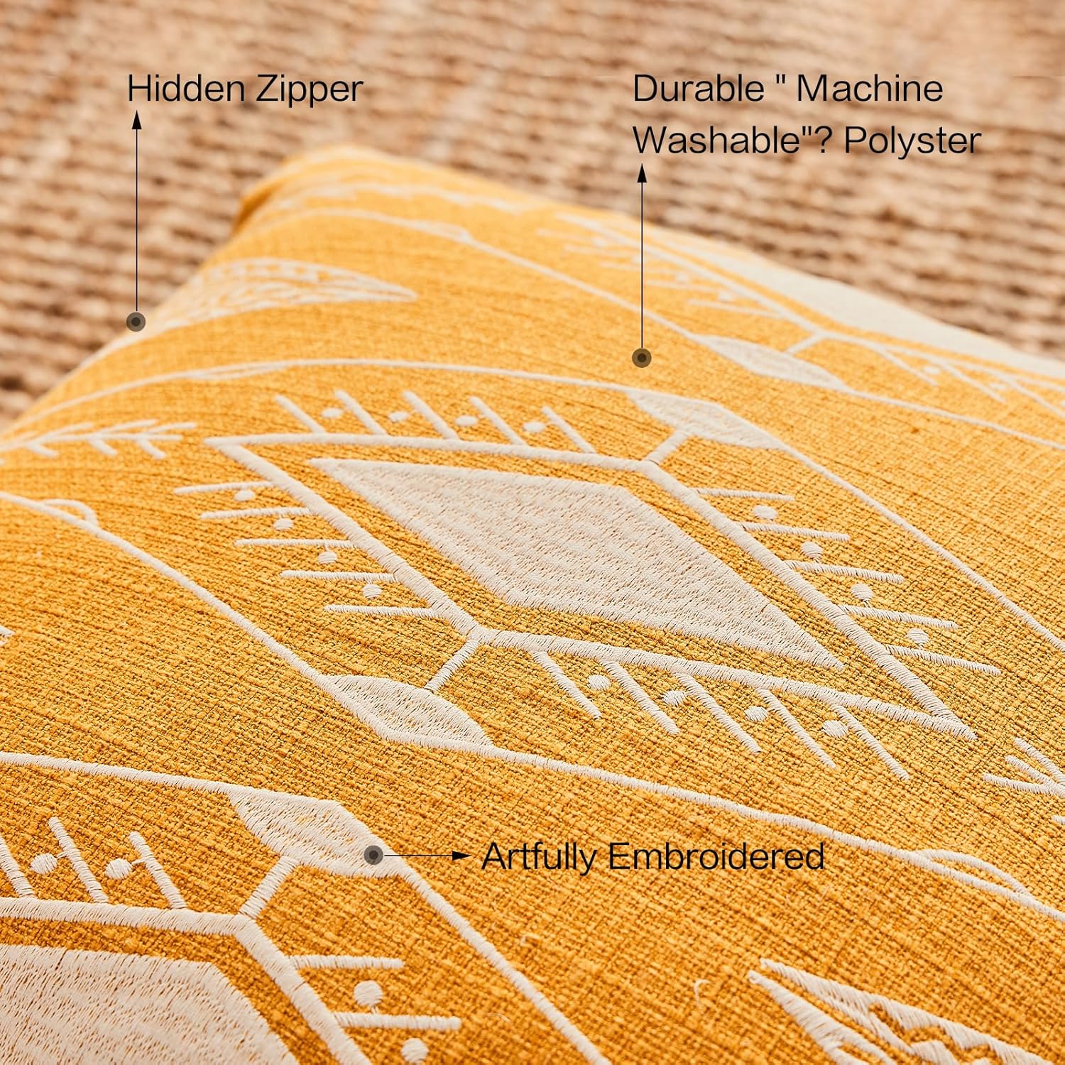 Embroidered Decorative Throw Pillow Cushion, Boho Design with Tassels for Home Accent Decor, Pillow Case Cover with Ultra Soft Insert for Sofa Couch Bed,18x18 Inch (Brown, 18×18 Inch)