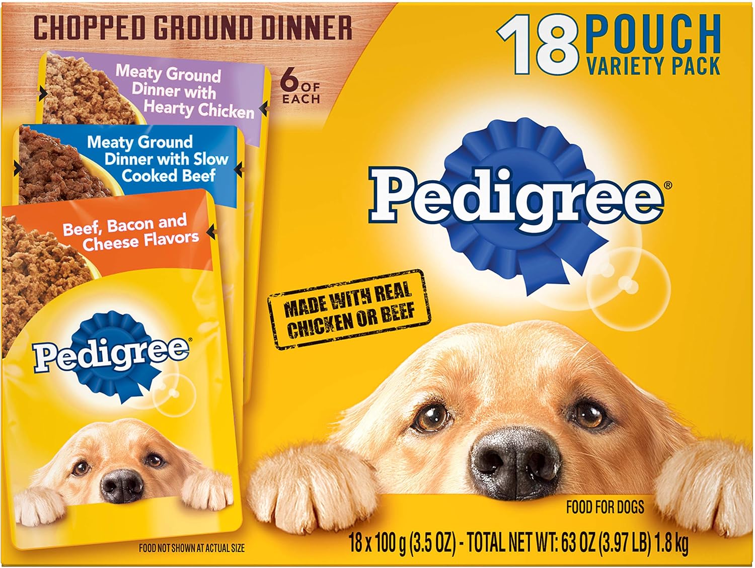 PEDIGREE Chopped Ground Dinner Wet Dog Food Variety Pack (18 Pouches)