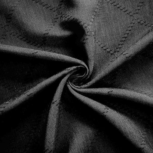 Miniatura 6 de KOUFALL Paneles de cortina negros para sala de estar, juego de 2 paneles transparentes con ojales para ventana, enrejado marroquí, cuadriculado,