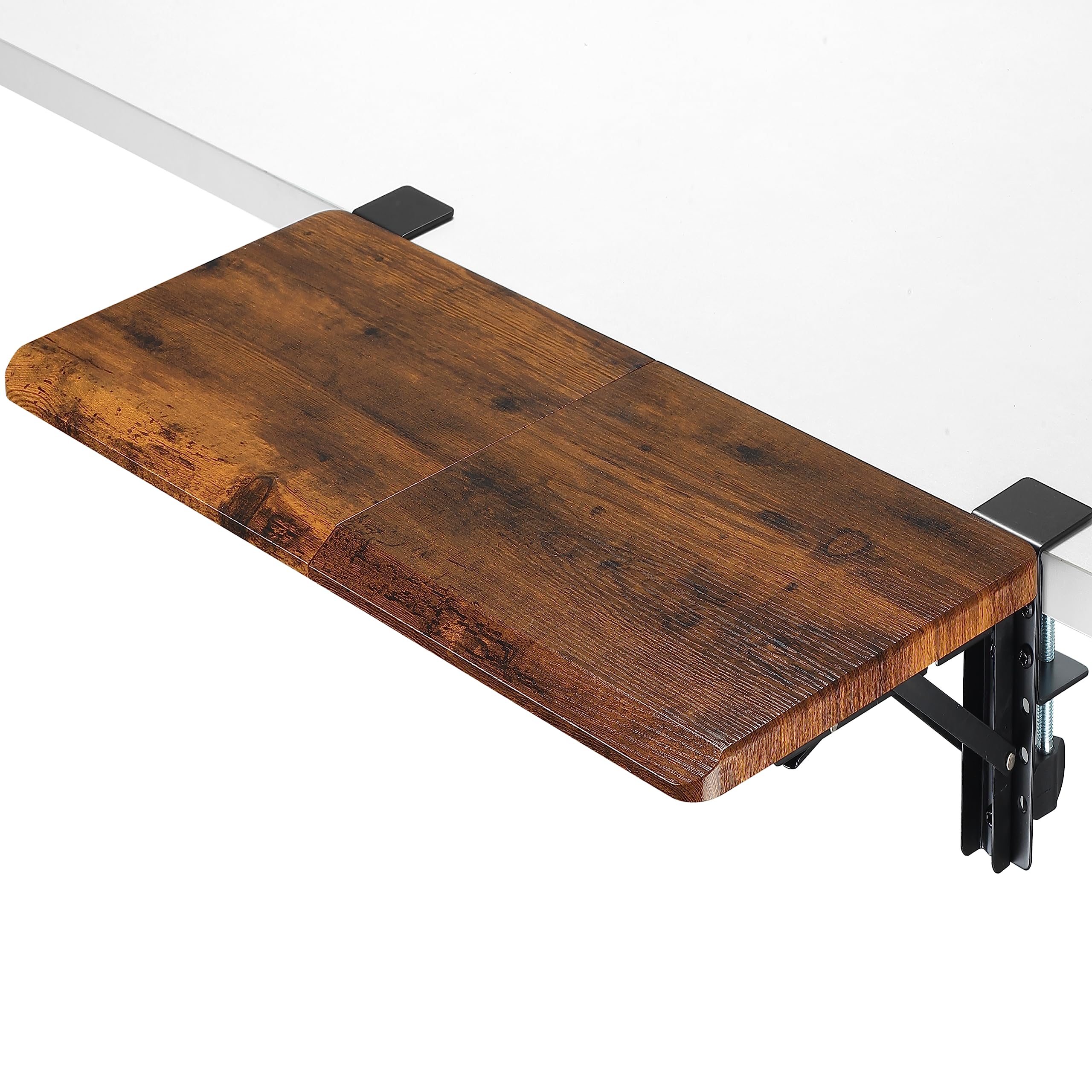 ETHU Large Size Foldable Desk Extender Tray, 68x29cm Ergonomic Keyboard Tray with Clamp-On Mount, Adjustable Armrest Support Shelf for Home and Office Workspace, Walnut