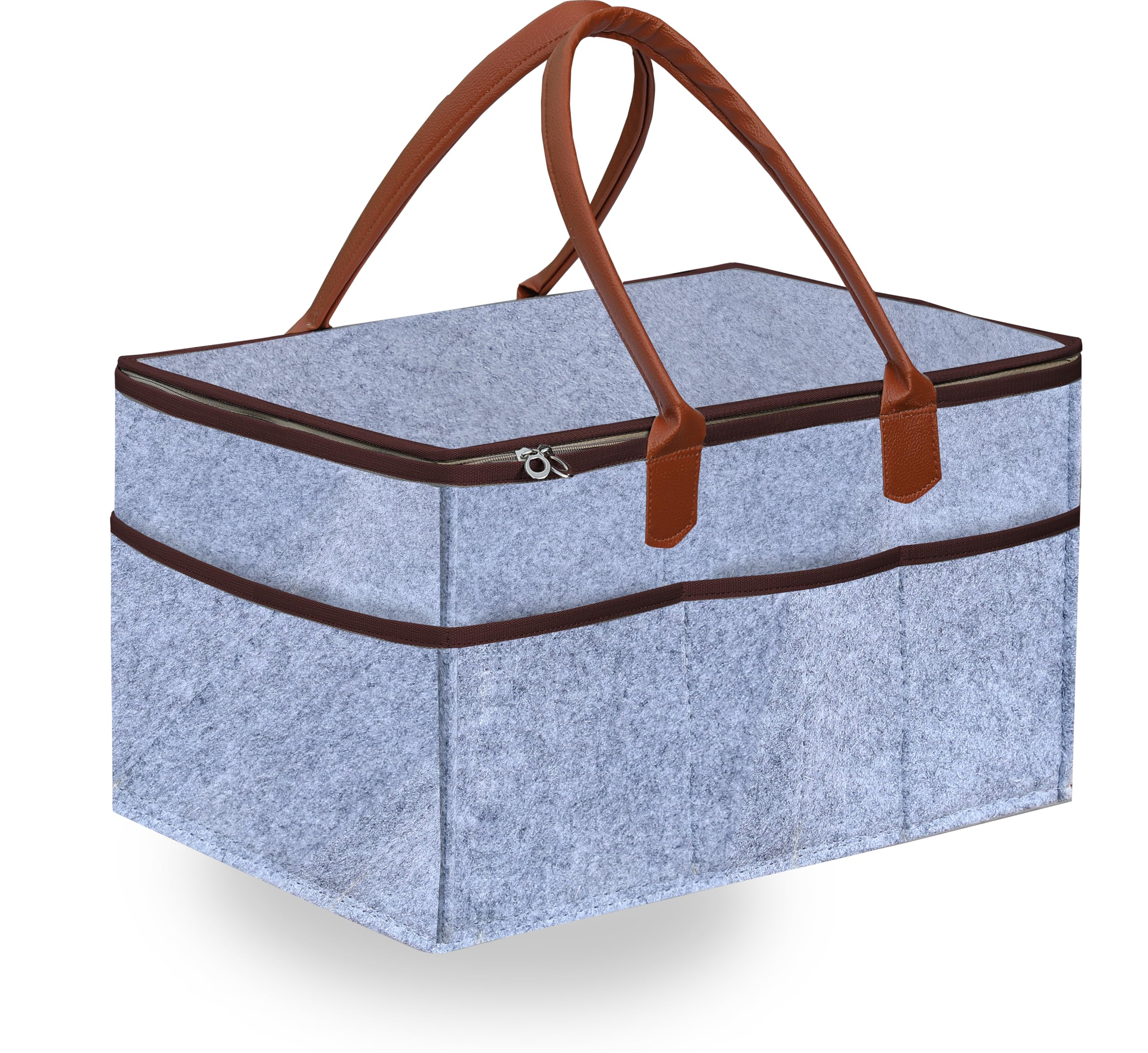 GREEN DECOR-Non Woven Fabric Diaper Caddy Bag with Handles & Zip Lock for Smart Mothers Baby Diaper Caddy Wipes Felt Storage Organizers,Foldable & Portable(Grey&Tan&Wine-15X10X8 Inch)