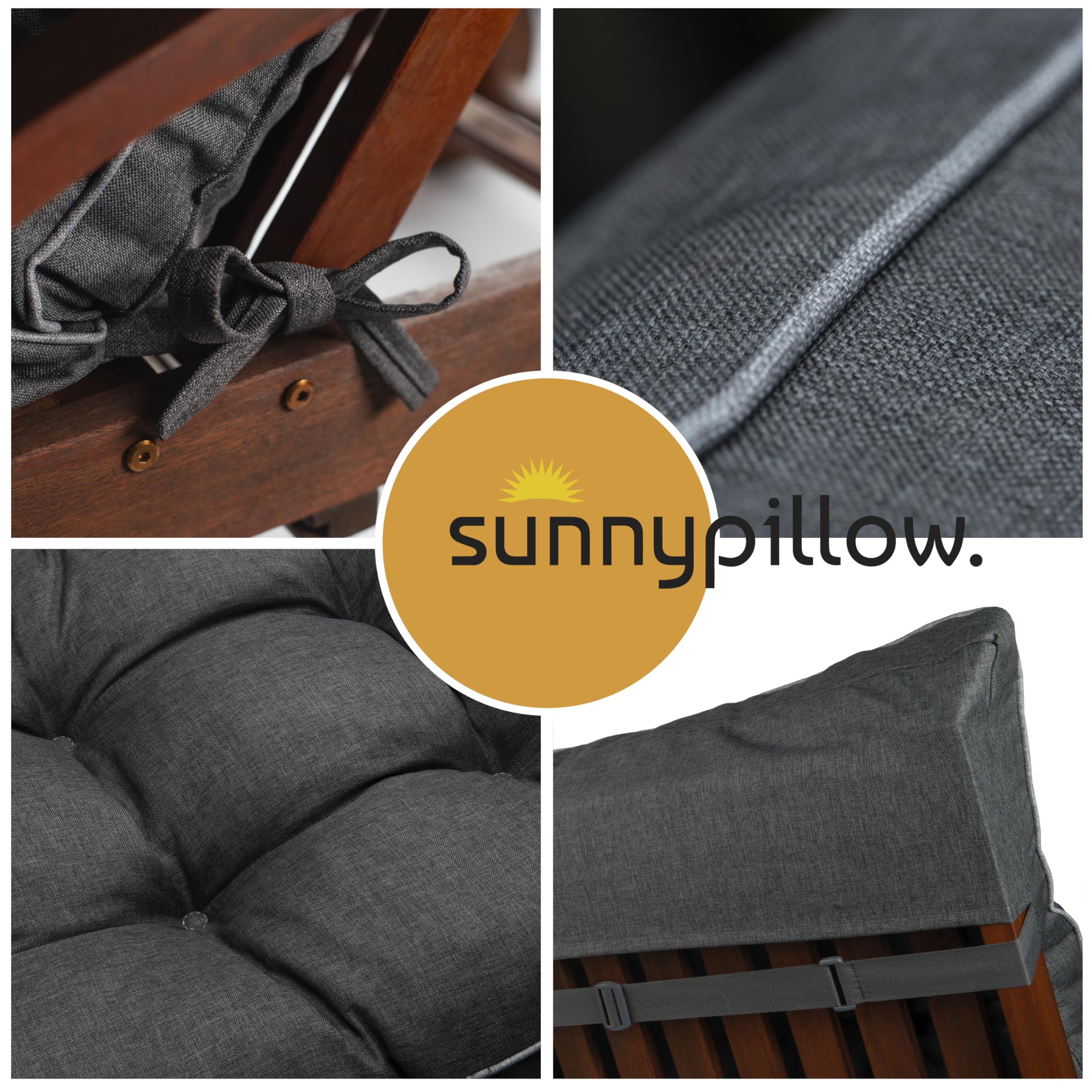 sunnypillow Liegenauflage 200 x 60 - Auflage für Gartenliege extra dick 13cm - Outdoor, wasserdicht, UV Lichtecht - Polster für Sonnenliege - Polsterauflagen für Liegestuhl - Kissen Anthrazit