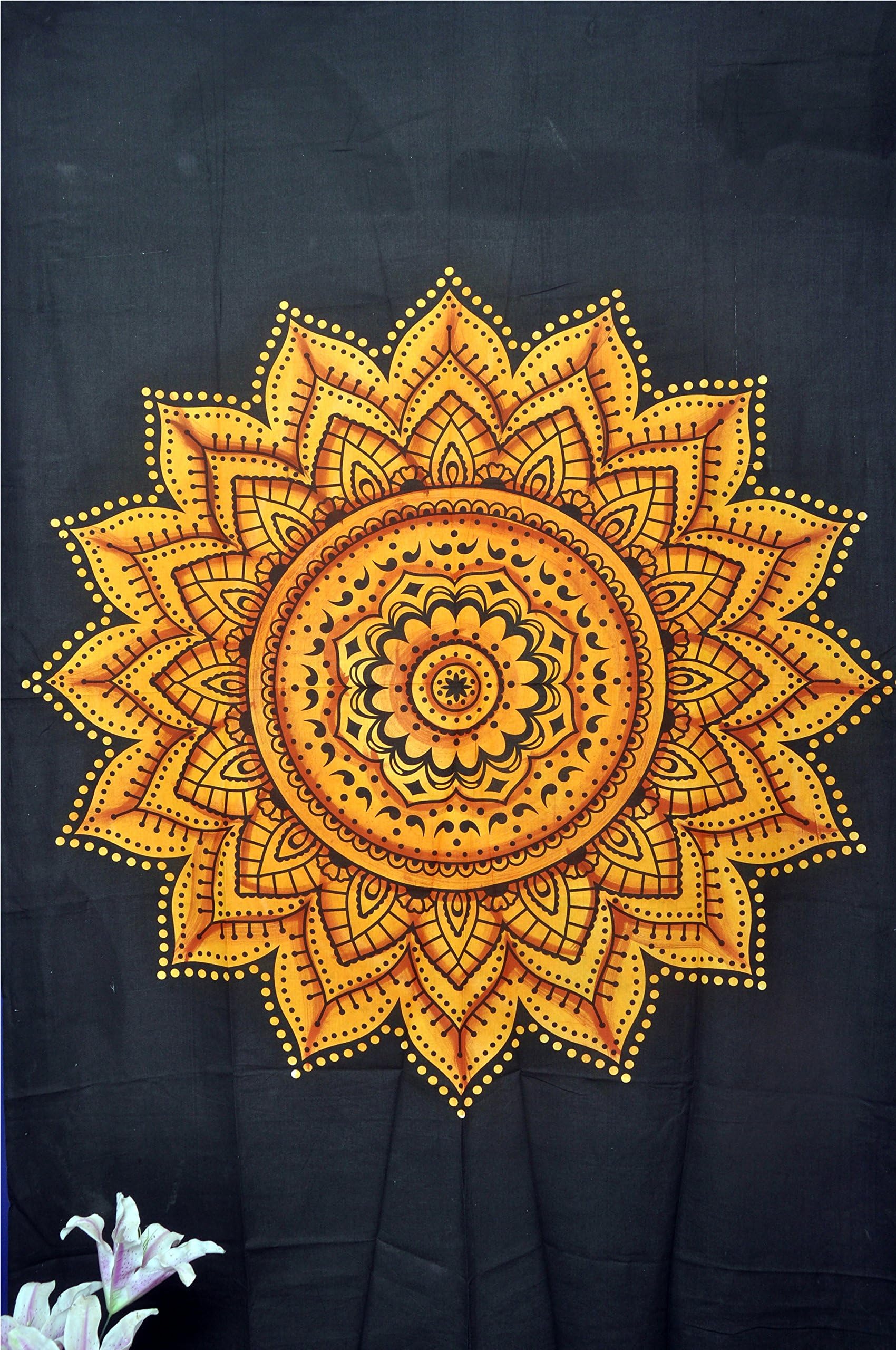 Brush print Tapestry, Hippy Mandala Bohemian Tapestries, Indian Dorm Decor, Psychedelic Tapestry Wall Hanging Ethnic Decorative (Multi Color)