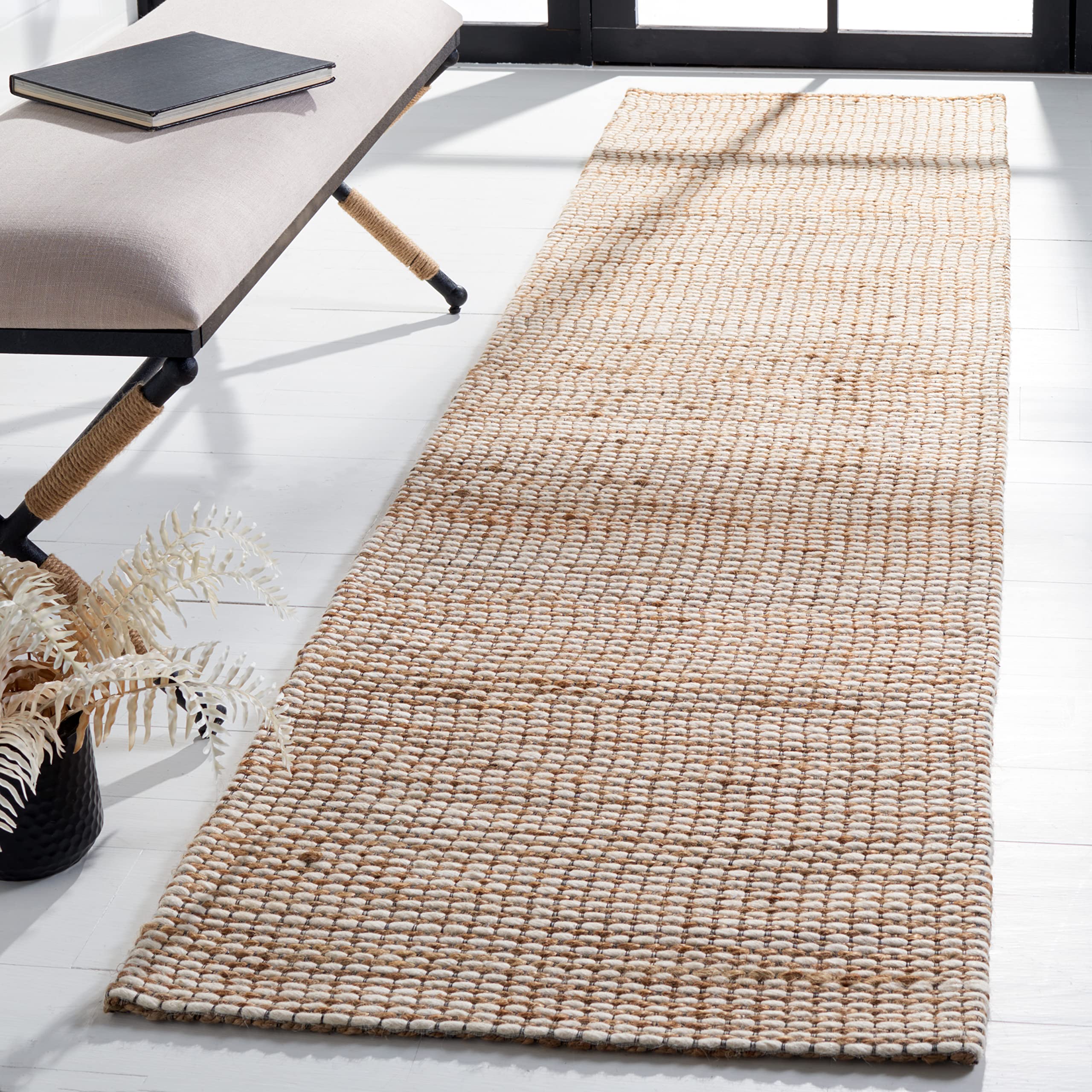 SAFAVIEH Natural Fiber Collection Runner Rug - 2'3" x 7', Natural & Ivory, Handmade Farmhouse Jute & Wool, Ideal for High Traffic Areas in Living Room