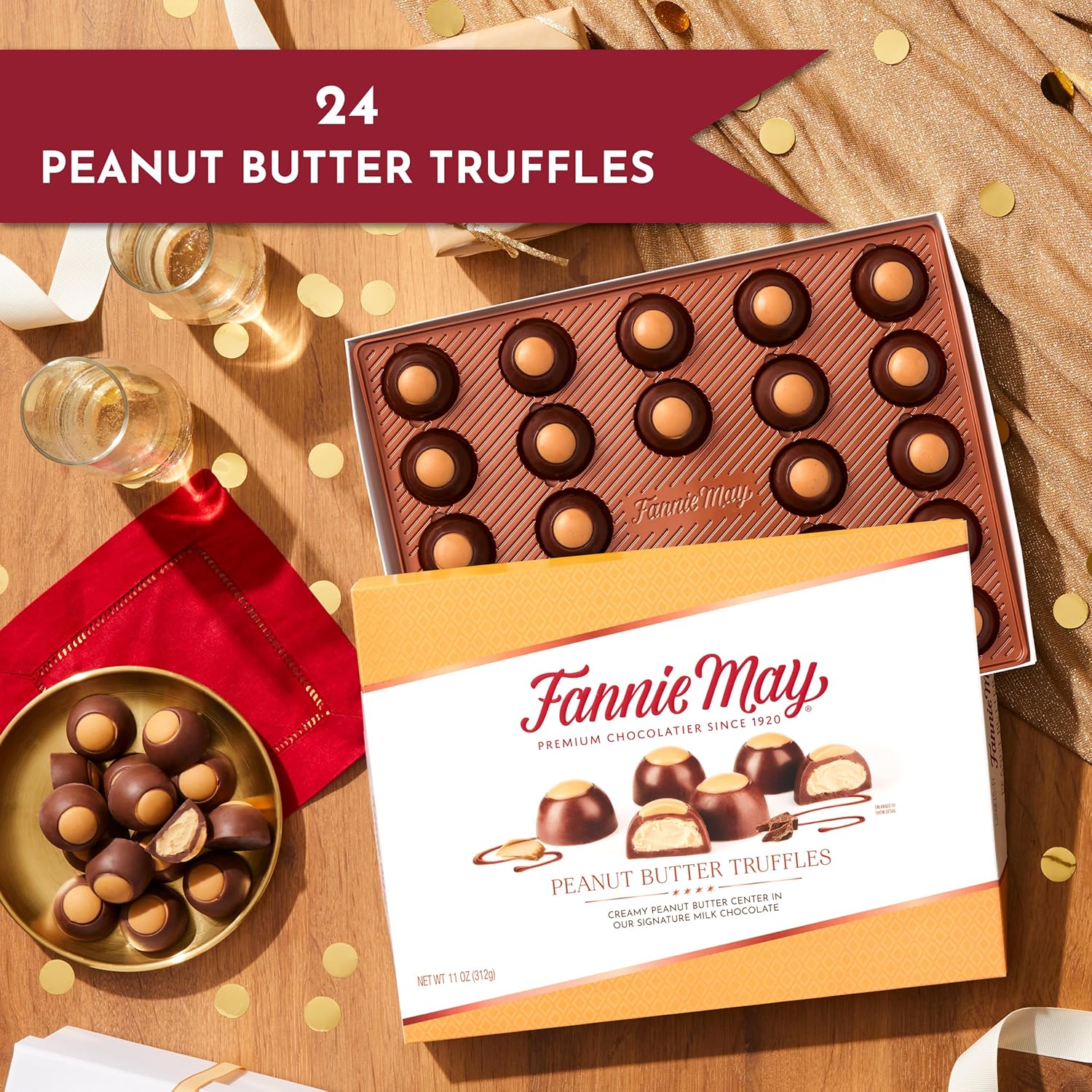 Fannie May, Milk Chocolate Candy, Peanut Butter Truffles, Gift Box, 11 oz