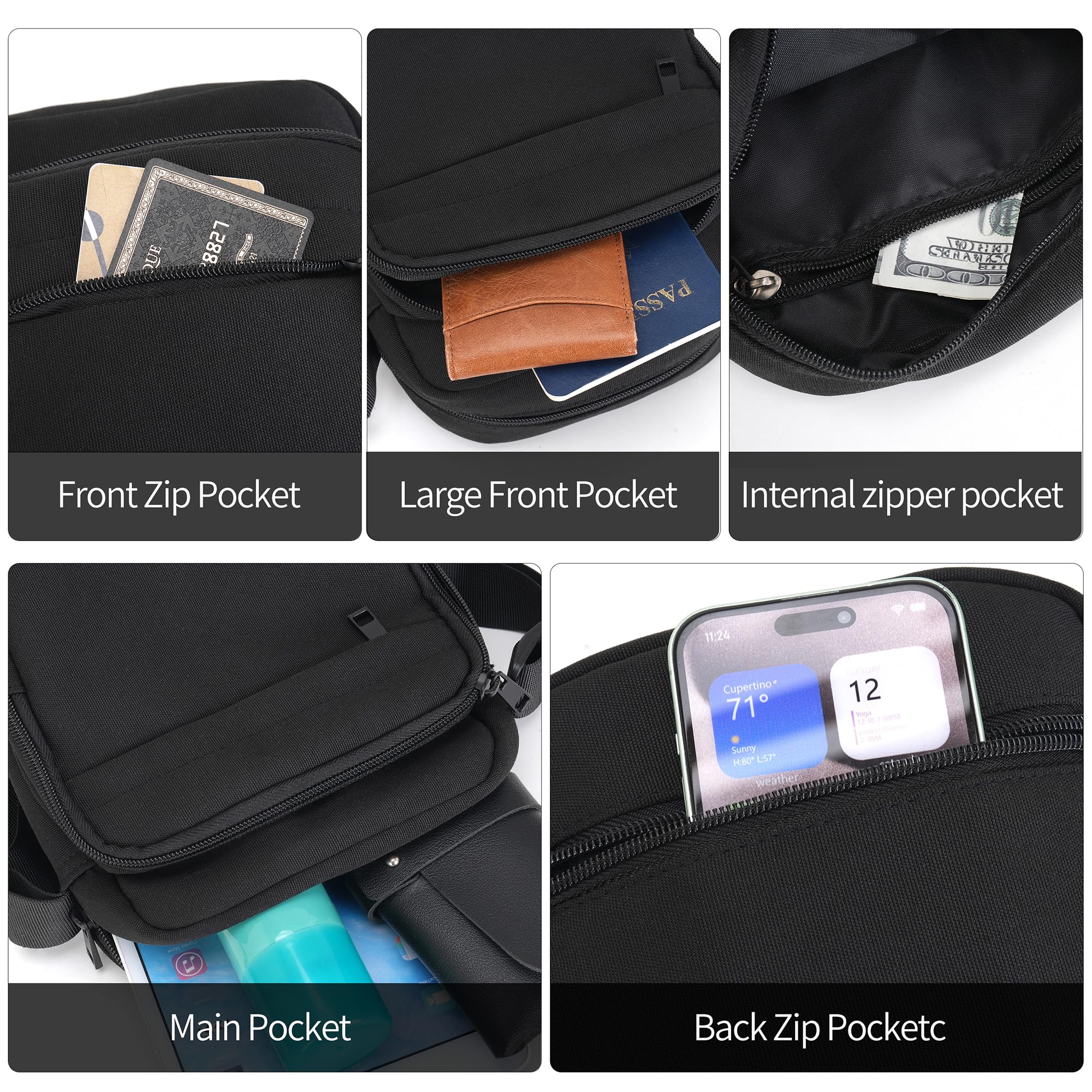 Męska torba na ramię, wodoodporna torba crossbody z zamkiem błyskawicznym i regulowanym paskiem, lekka podróżna torba boczna dla mężczyzn i kobiet, do pracy na świeżym powietrzu, na zakupy, do