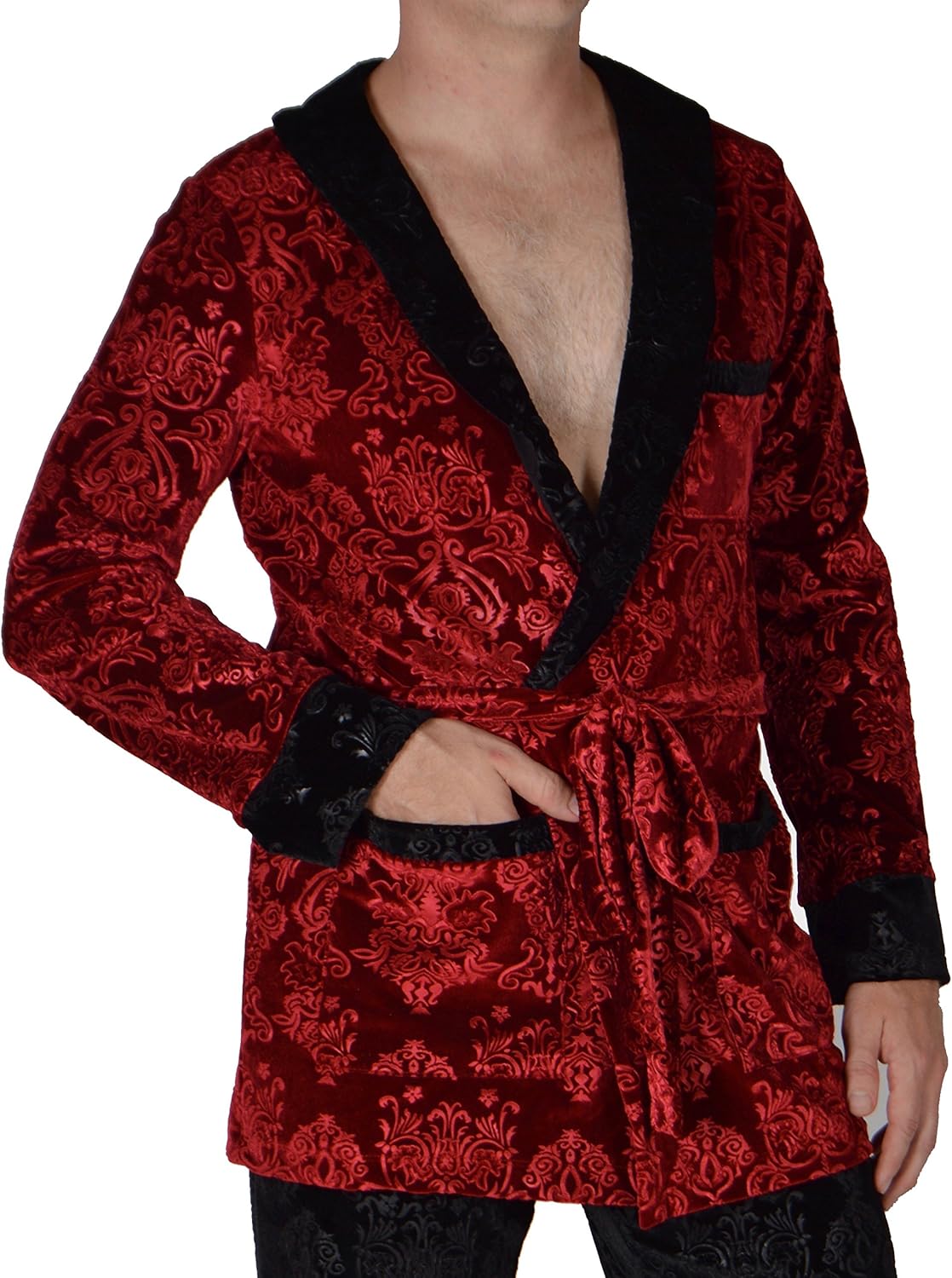 Revolver Fashion/Funstigators - Hugh Hefner Red Velvet Signature Smoking Jacket for Home, Parties, and More