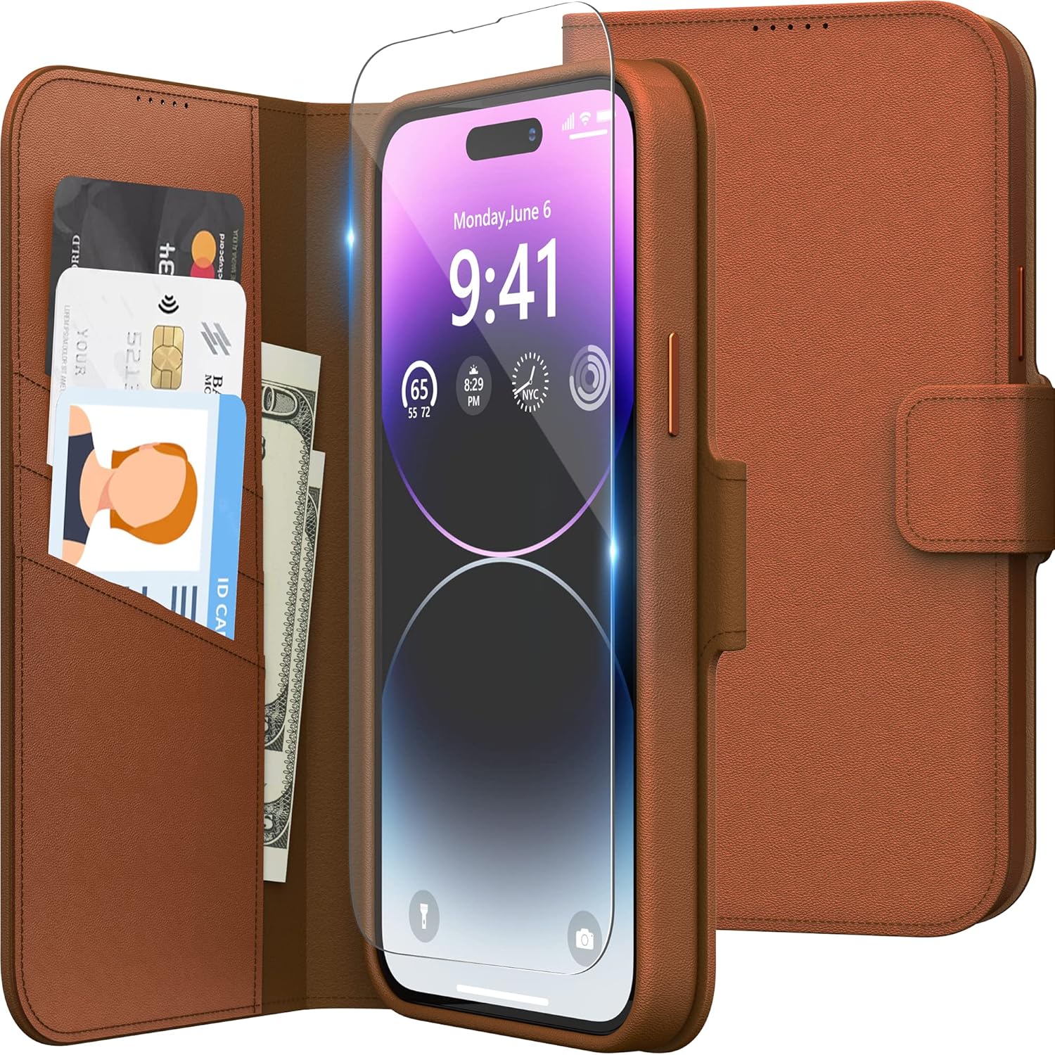 Wallet Case for Phone 14 Pro Max Case 6.7 Inch (2022), PU Leather Folio with [Magnetic Clasp] [Credit Card Slot] [Soft Microfiber Lining] Leather Inner Flip Stand Cover, Brown