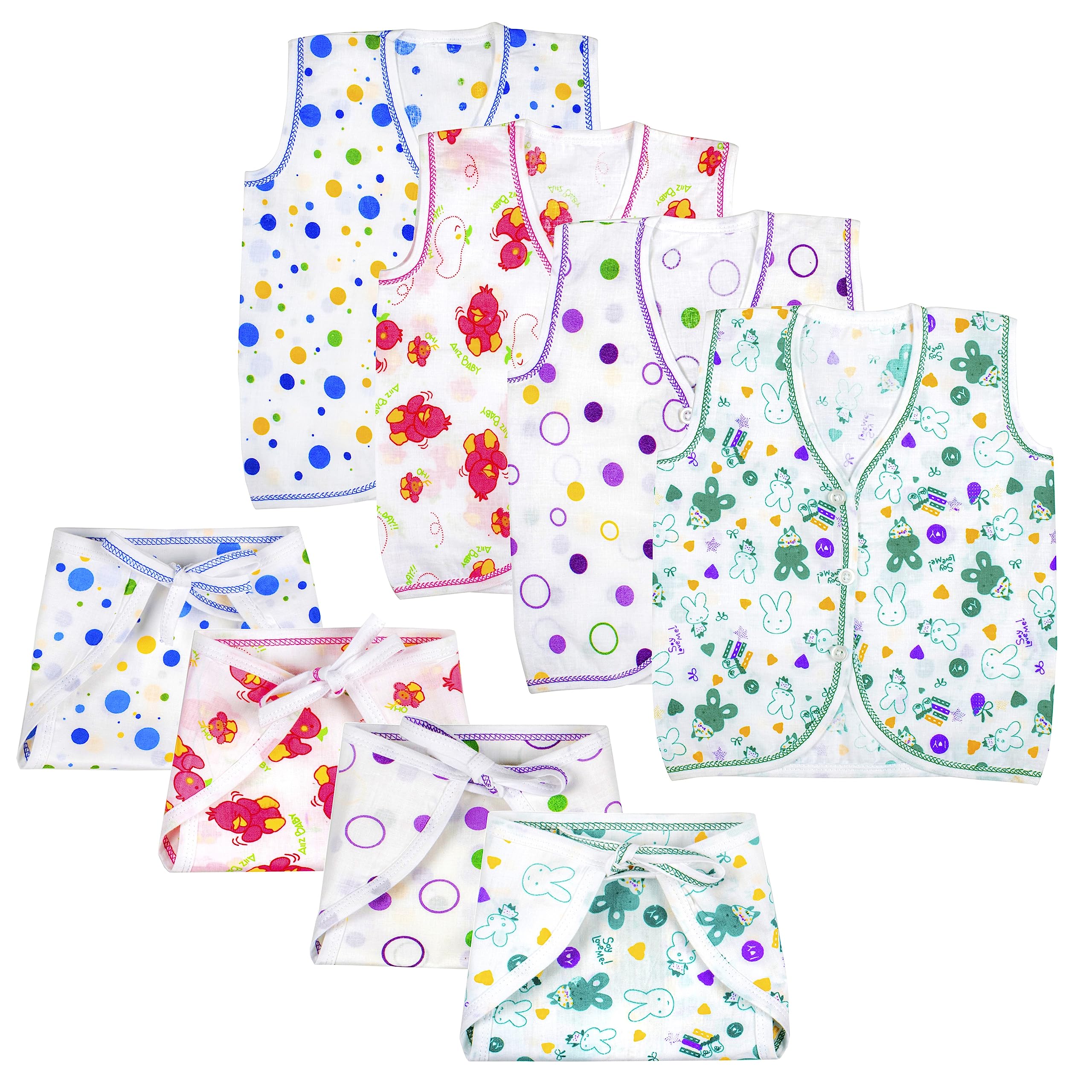 TS LAVI TAVI Jhabla with Nappy for New Born Baby Clothes Multicolor (Set of 4) (3-6 Months)