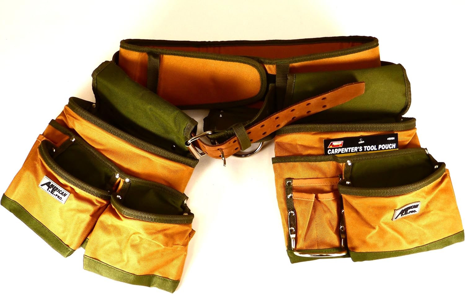 Tool Belt Bag, Professional Contractors Nail Bag with Double Belt Straps, Heavy Duty Canvas Tool Pouch