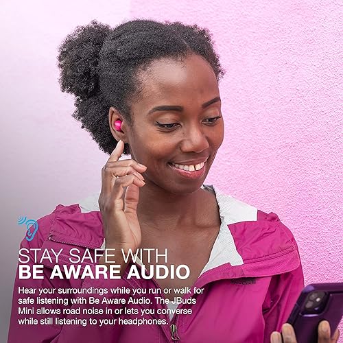 Miniatura 6 de JLab JBuds Mini Auriculares Bluetooth inalámbricos + funda de carga, rosa intenso, IP55 a prueba de sudor y polvo, Bluetooth multipunto, audio