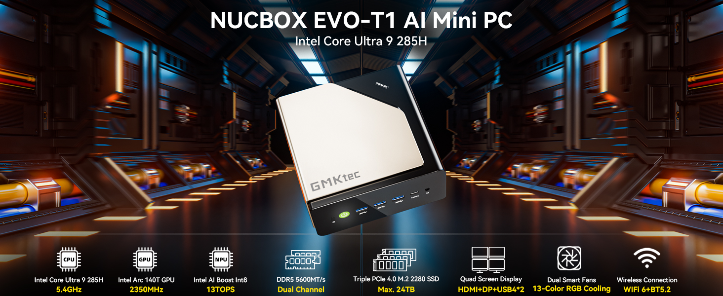 Amazon.com: GMKtec EVO-T1 Mini PC AI Ultra 9 285H (up to 5.4GHz
