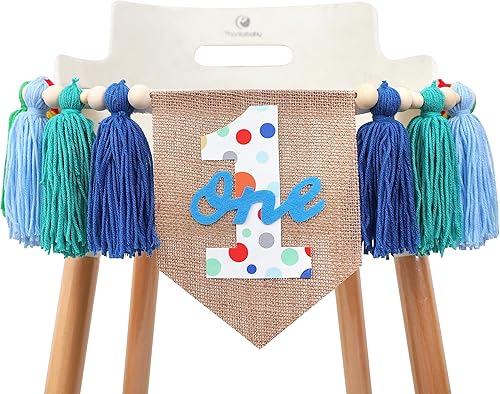 Miniatura 6 de Cartel de arcoíris para primera silla de alta  Colorido cartel de borla para silla de bebé, 1er cumpleaños Boyr, cartel de fondo de pastel