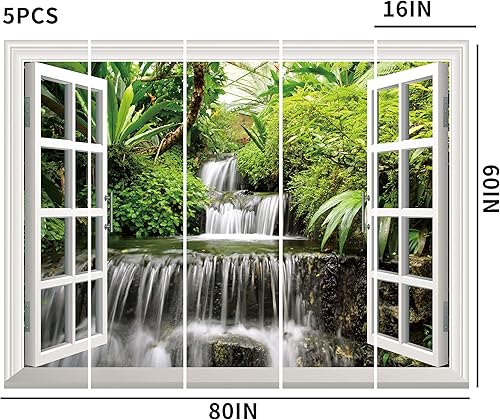 Miniatura 4 de FLFK Adhesivo de pared falso para ventana, mural de pared de cascada para decoración de pared, calcomanías de pared para pegar y despegar, 60 x 80