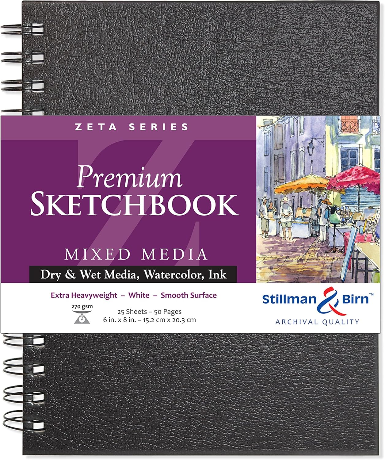 Stillman & Birn Zeta Series Wirebound Sketchbook, 7" x 10", 270 gsm (Extra Heavyweight), White Paper, Smooth Surface
