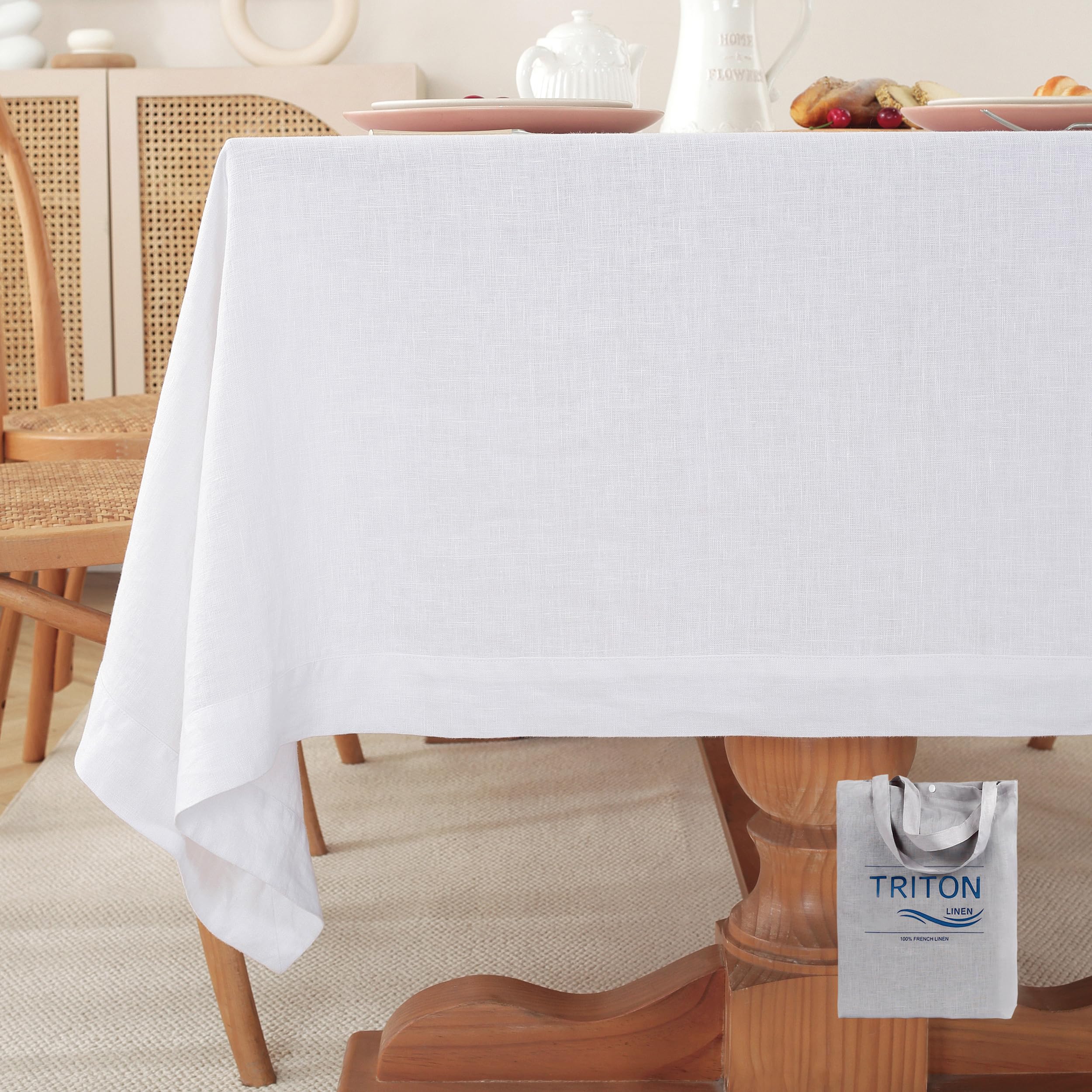TRITON LINEN 100% Pure Linen Tablecloths 60x90Inches,Rectangle Table Cloth for Dining,Picnic,Weddings and Restaurants,Durable Stonewashed Tablecloths