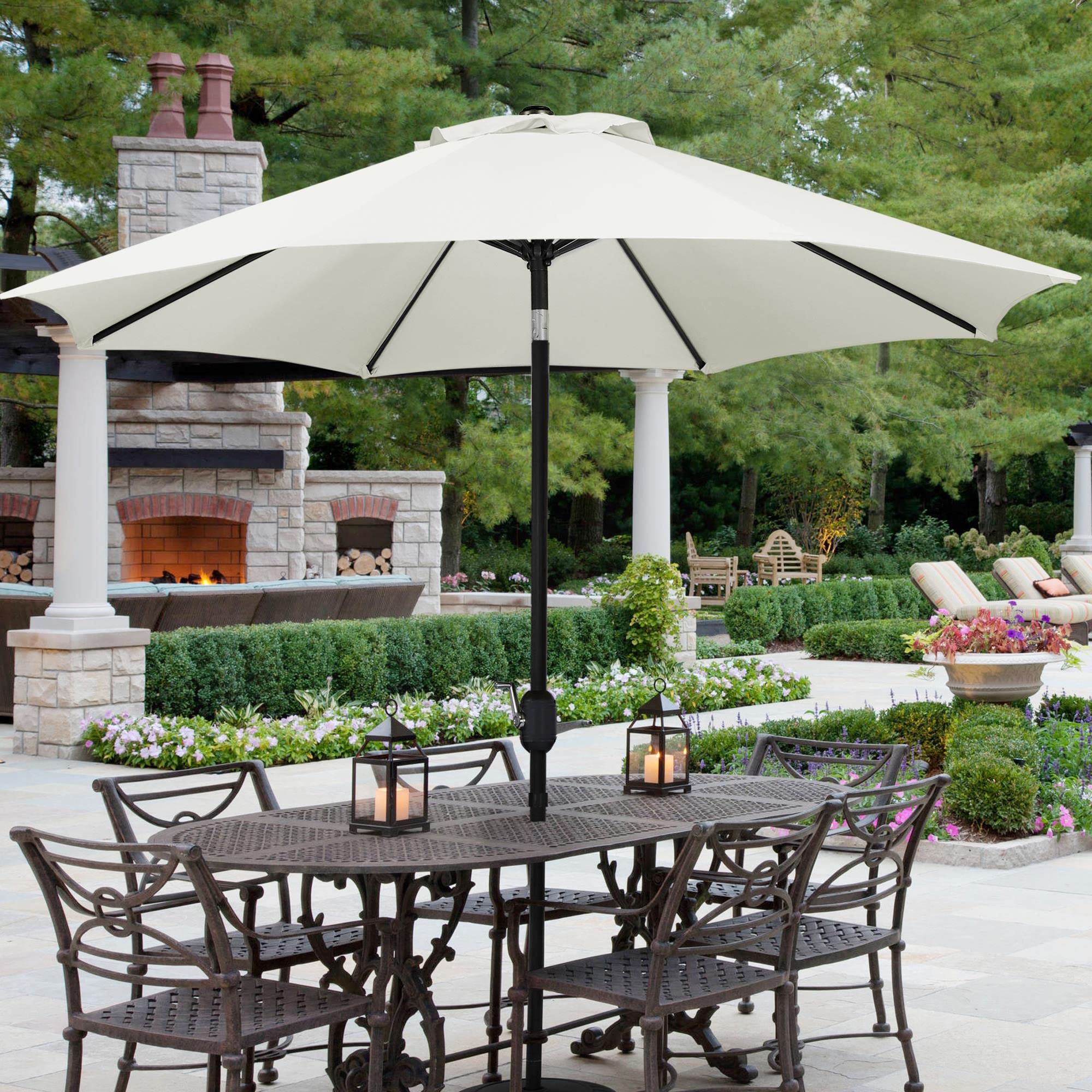 Yaheetech Parasol przeciwsłoneczny, balkonowy, na rynek, okrągły, z 8 żebrami, 270 cm, parasol z korbą, wodoodporny, ochrona przed promieniowaniem UV, kremowy