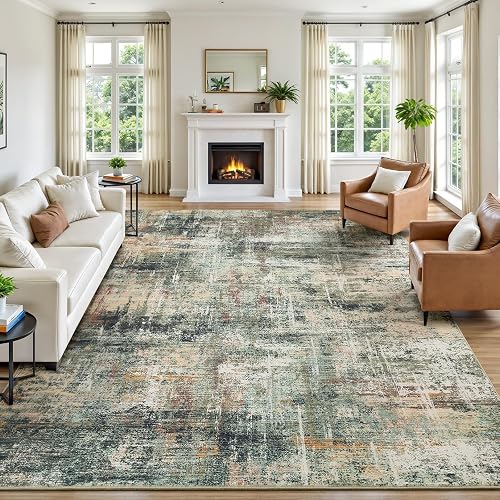 Lofus 8x10 Abstract Washable Rug (Coffee/Green)