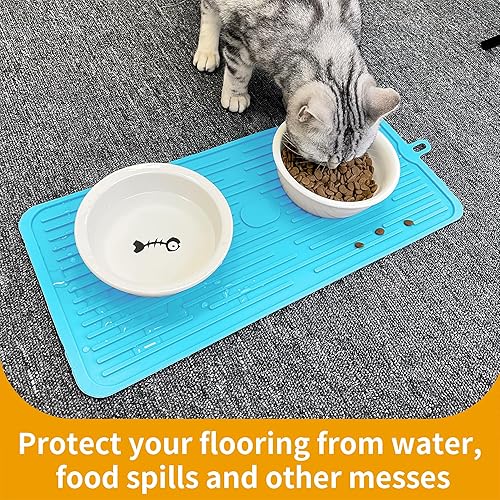 Miniatura 80 de Ptlom Mantel individual de silicona para perros y gatos, antideslizante, impermeable, tapete para alimentos y agua, tapete para bandeja