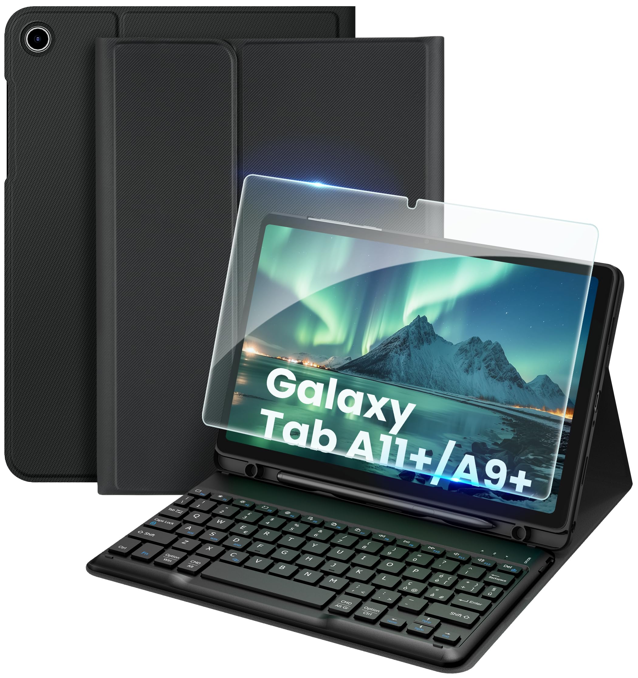 EasyAcc Cover con Tastiera Compatibile con Samsung Galaxy Tab A11 Plus/A9 Plus 11 pollici con Pellicola Protettiva, [Italiano], Custodia Protettiva per Tastiera Rimovibile con Portapenne, Nero