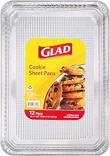 Glad Disposable Aluminum Cookie Sheets - 12 Pack 16x11 Inch Textured Baking Pans for Cookies, Roasting Veggies & Fish - Easy Release, No Cleanup