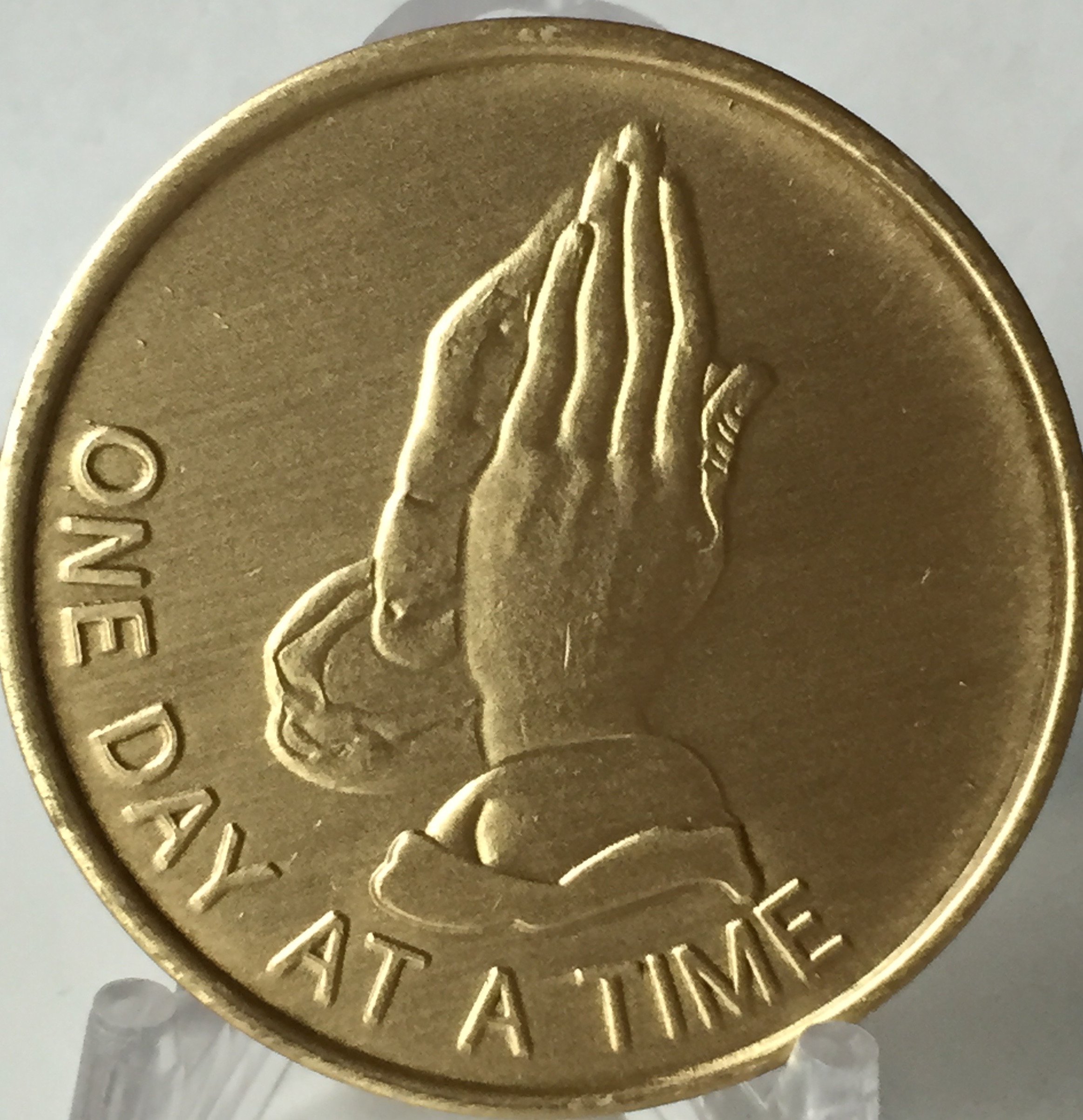 Marble Shower Curtain Praying Hands Bronze Recovery Coin - AA Sobriety ...