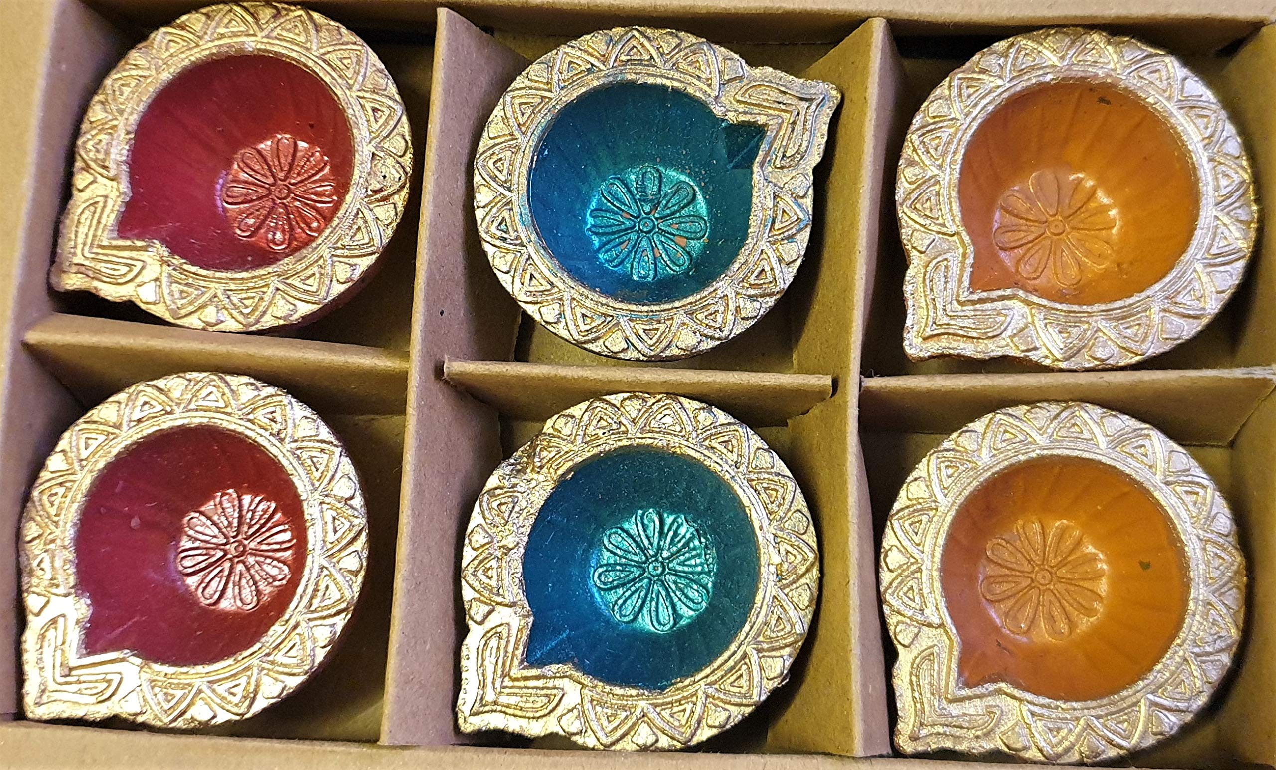 Pack of 6 Beautiful Hand Crafted Decorative Clay (Mati) Diya/Diva's for Diwali and Hindu Pooja Without Wax,
