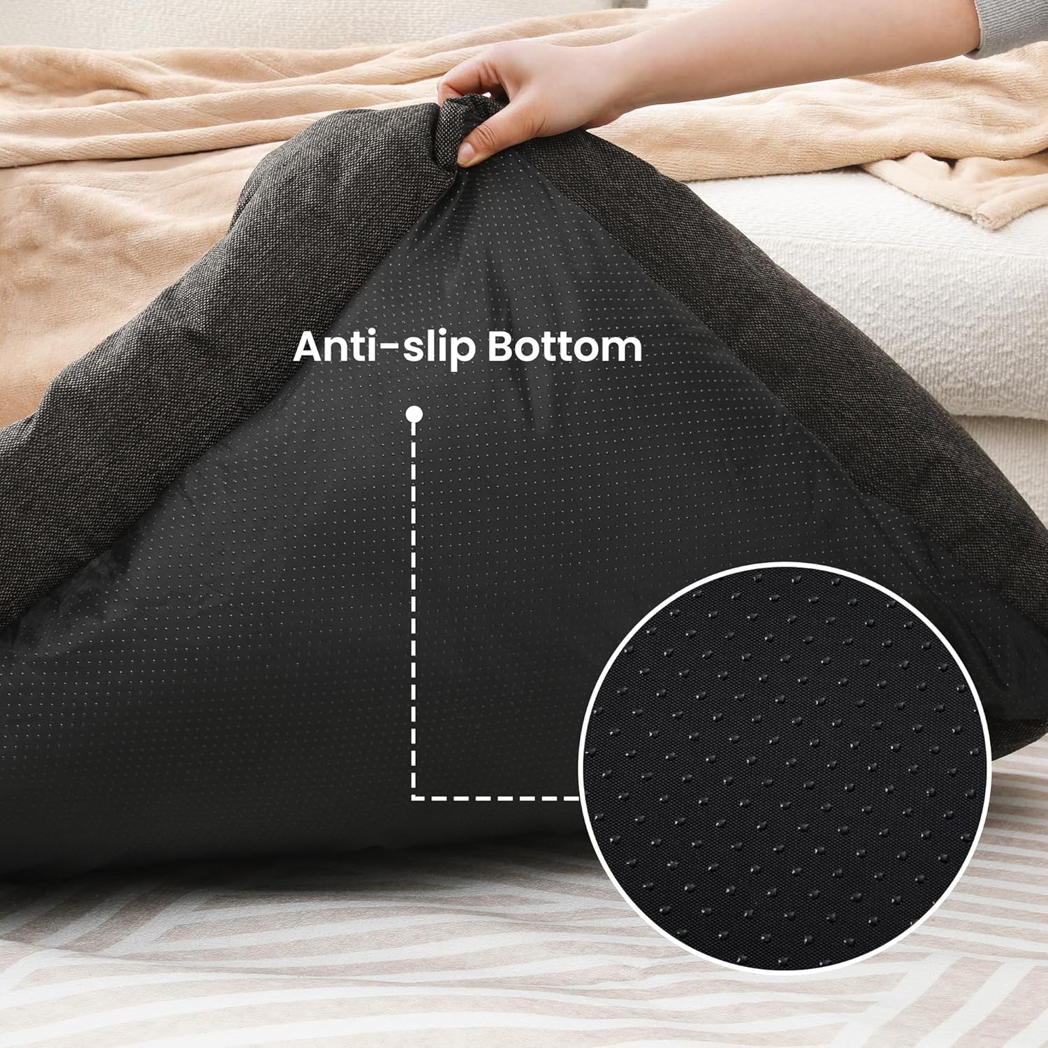 Condition photo showing New/Like New for may in color medium dog bed with anti-slip bottom, cat bed with removable washable cover, plush pet bed for dogs and cats, cute dog pillow bed, calming cat couch bed for indoor, outdoor, brown