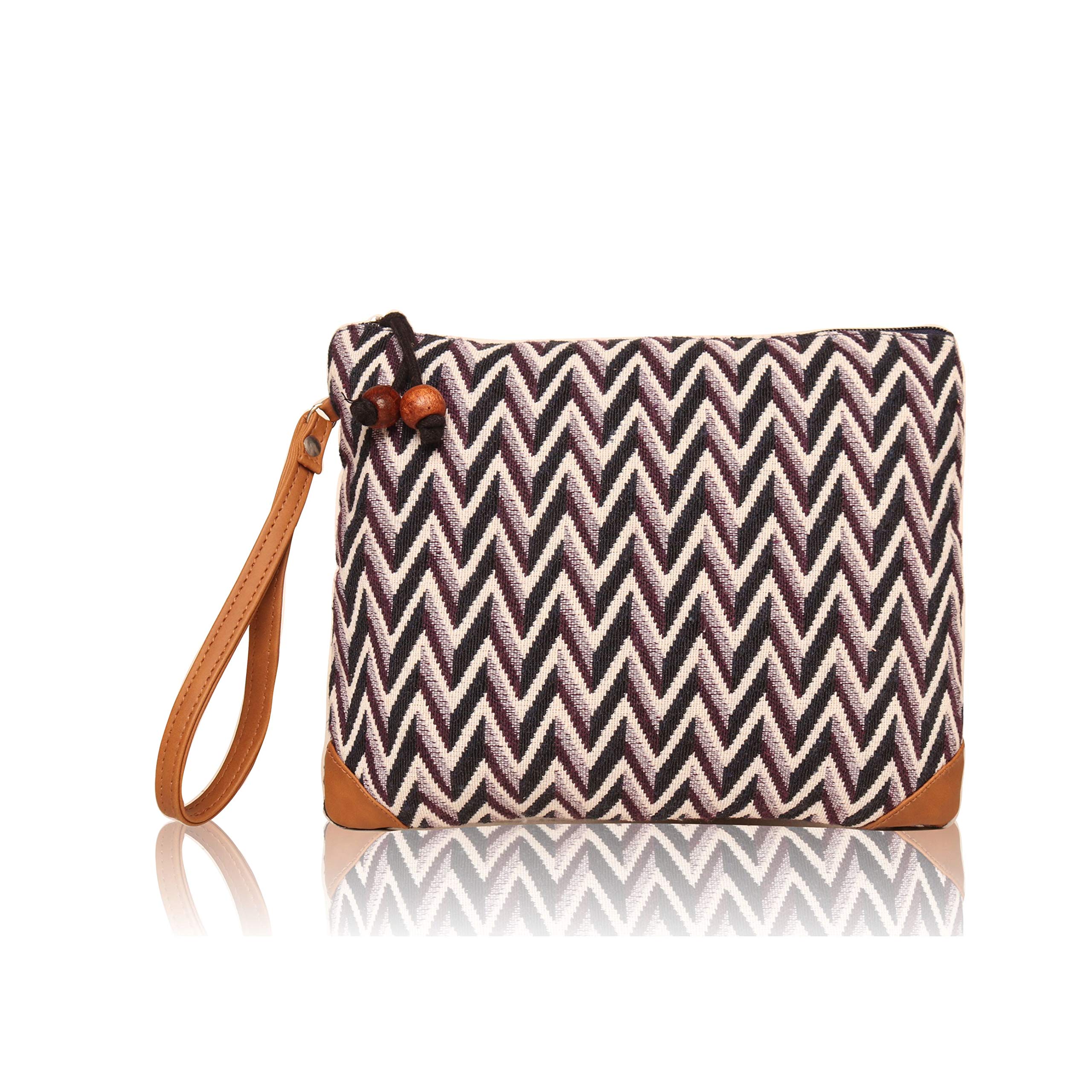 ASTRID Cotton Black And White Zig Zag Pouch-picture-10