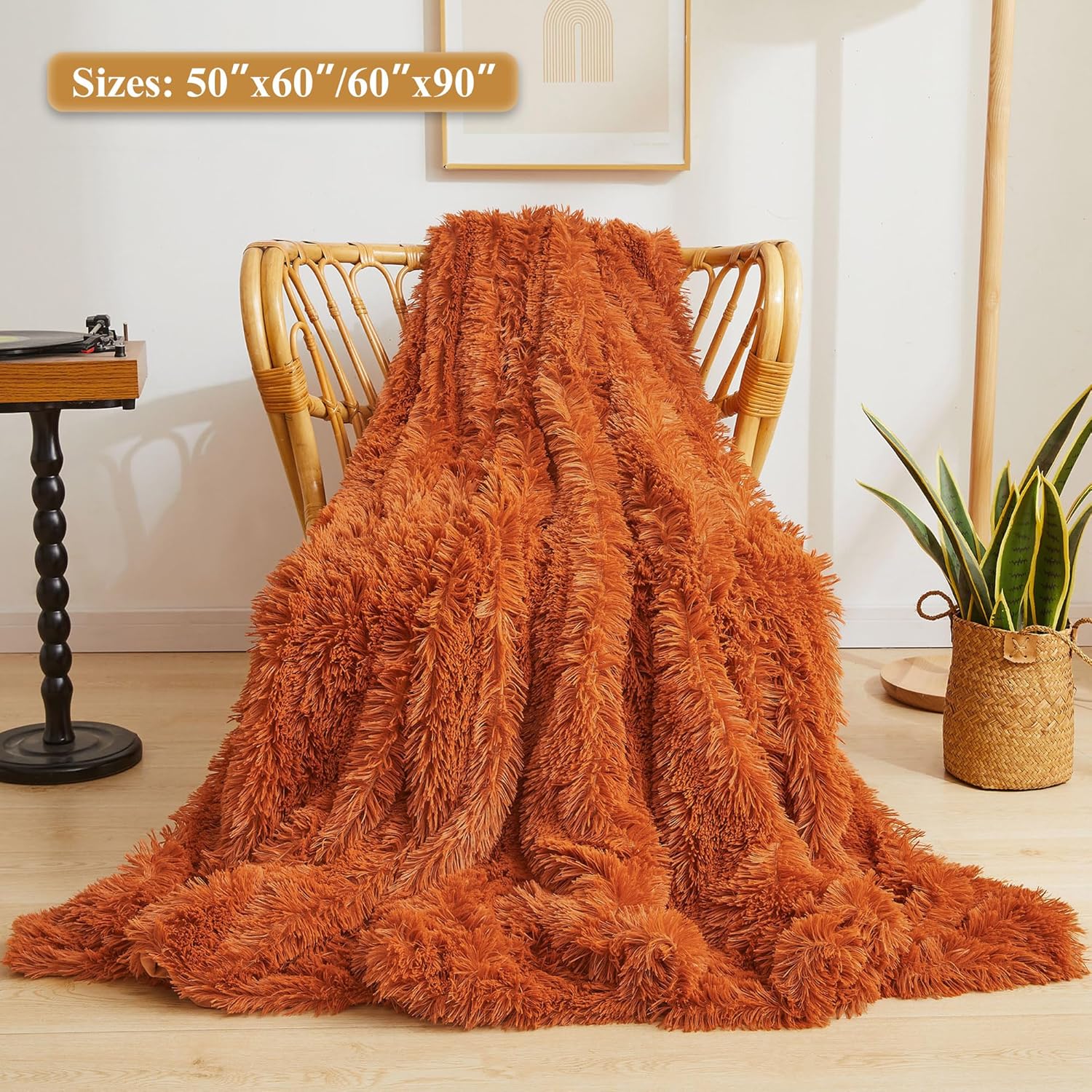 XeGe Luxury Faux Fur Throw, Burnt Orange Soft 50x60 Fluffy Blanket, Shaggy Plush Decorative Couch Throw, Cute Furry Fuzzy Blanket for Sofa Bed, Burnt Orange - Image 2