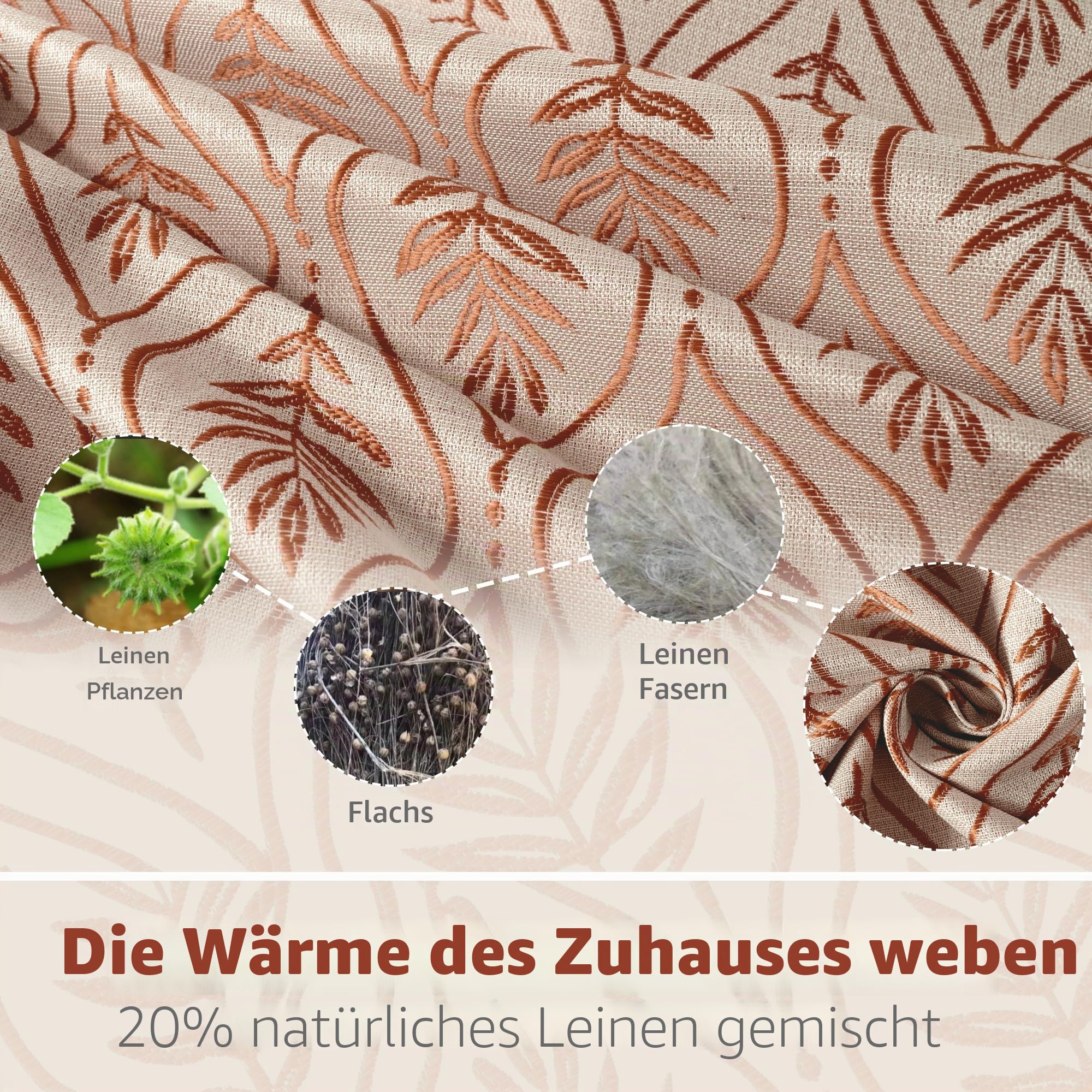 BGment Jacquard-Vorhänge mit Blattmuster im französischen Landhausstil, 243,8 cm lang, 2 Paneele, Terrakotta