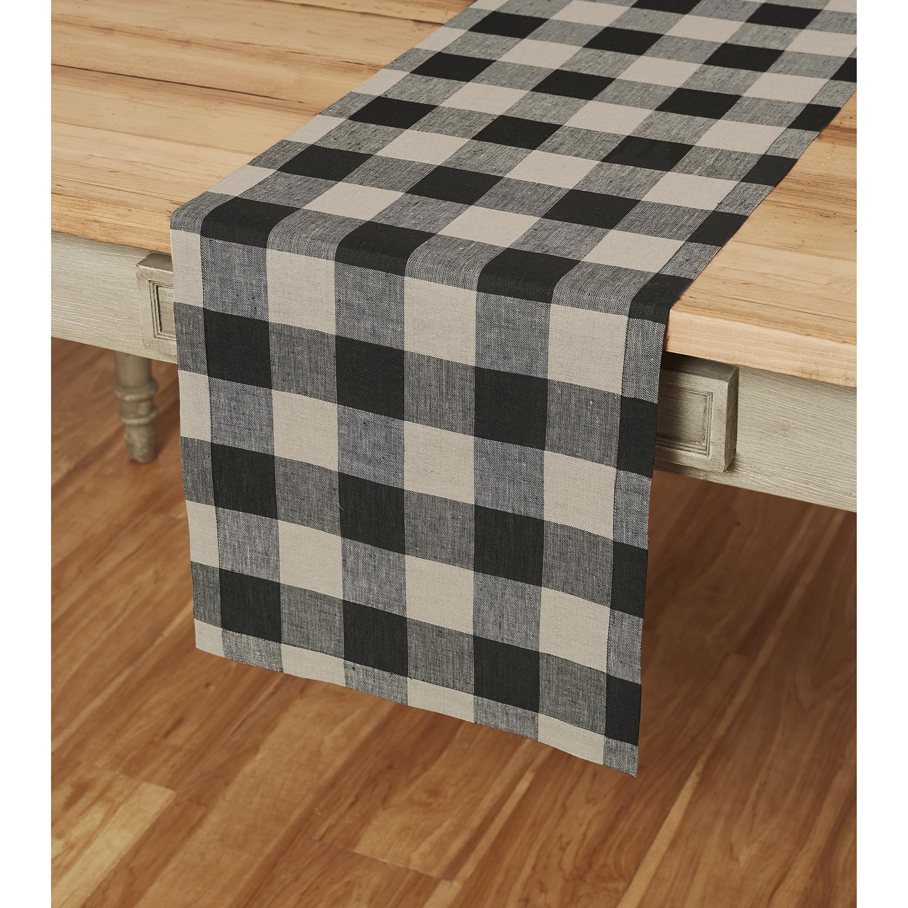 Solino Home Buffalo Check Table Runner – 100% Linen 14" X 120" Grey & White Plaid For Fall & Holiday Dining