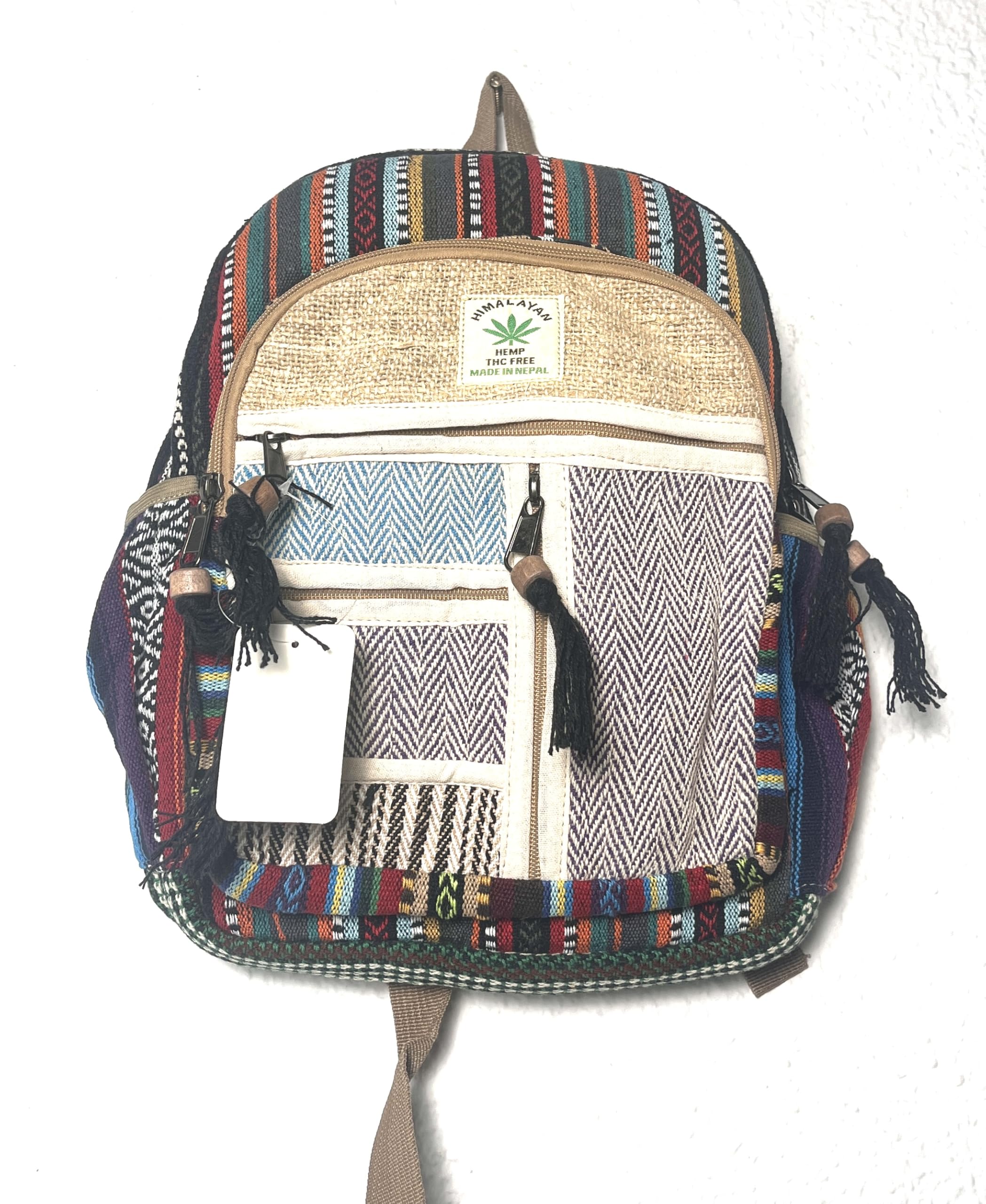 Mini Zaino Canapa e Cotone Stile Hippie Fatto a Mano in Nepal Multicolore
