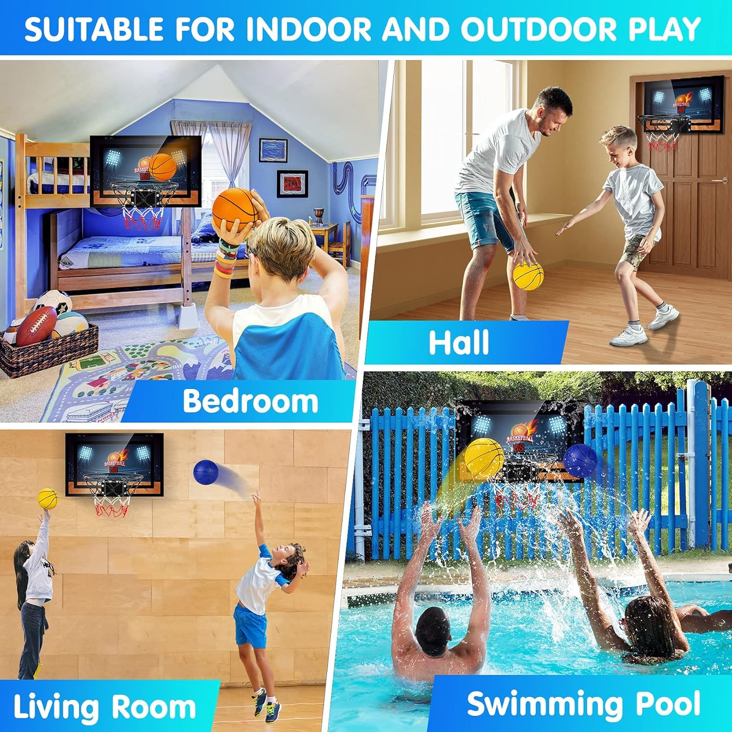 Indoor Basketball Hoop Boys Gifts for Teens Door Room Basketball Hoop Mini Hoop with Scoreboard, 3 Balls and Batteries Basketball Toys for 8 9 10 11 12