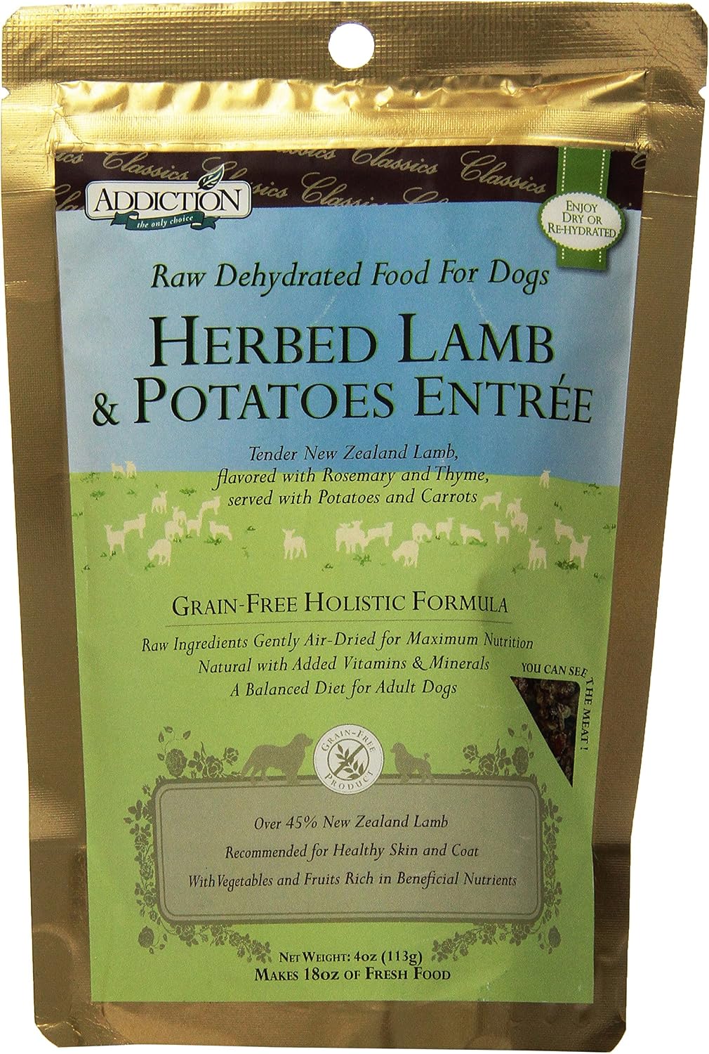 Addiction Pet Foods Herbed Lamb And Potatoes Dog Food, 4-Ounce