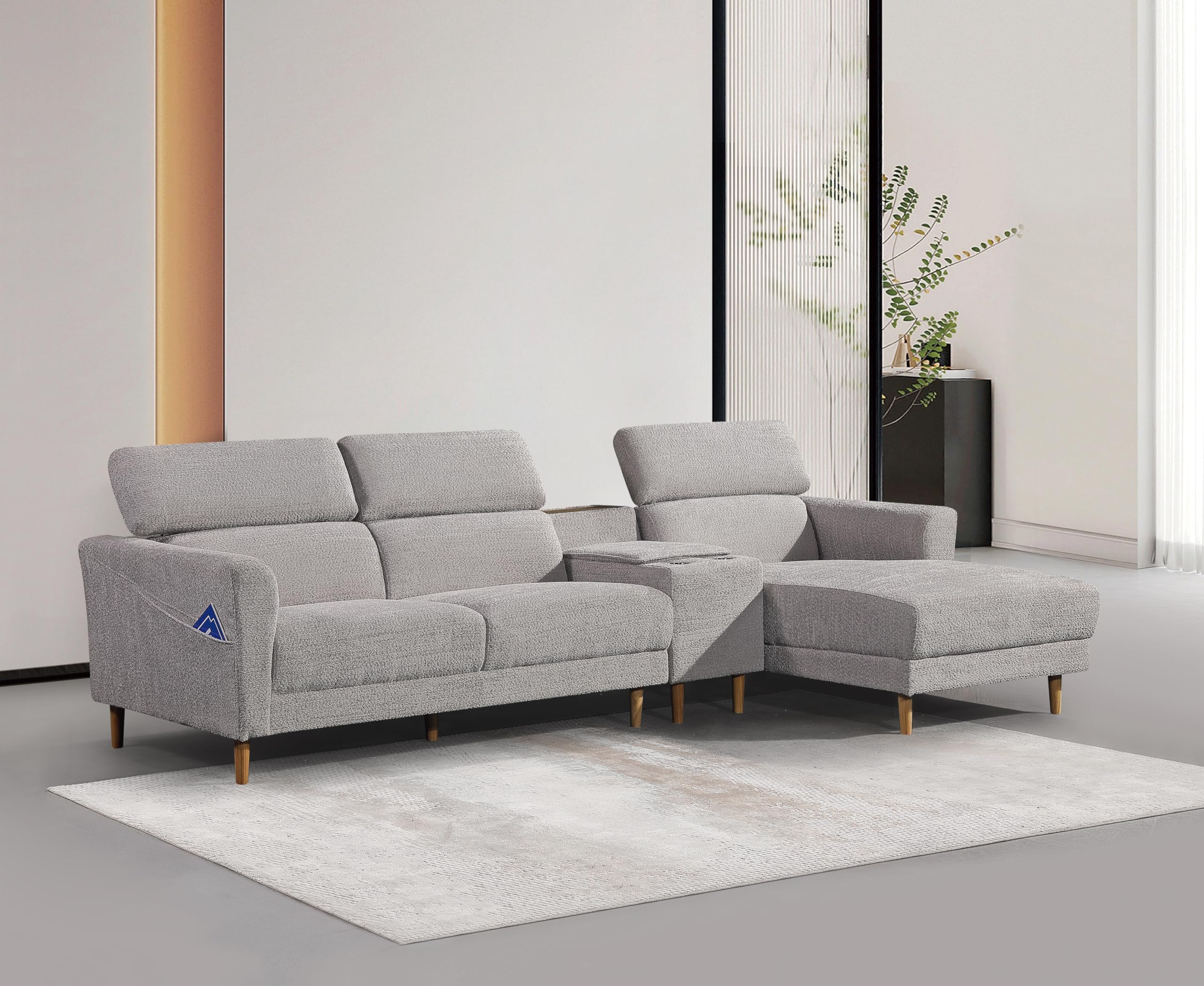 Betsy Furniture 9080 L-Shape Sectional Sofa with console open