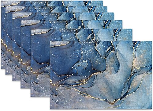 Juego de 6 manteles individuales de mármol azul dorado, abstracto, resistentes al calor, lavables, para fiestas, cocina, granja, hogar, comedor,