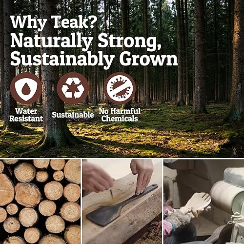 Miniatura 6 de PriorityChef Cuchara Espumadera de Madera  Cuchara Grande Ranurada de Teca para Cocinar o Freír, con Mango Largo, Segura para Antiadherente y