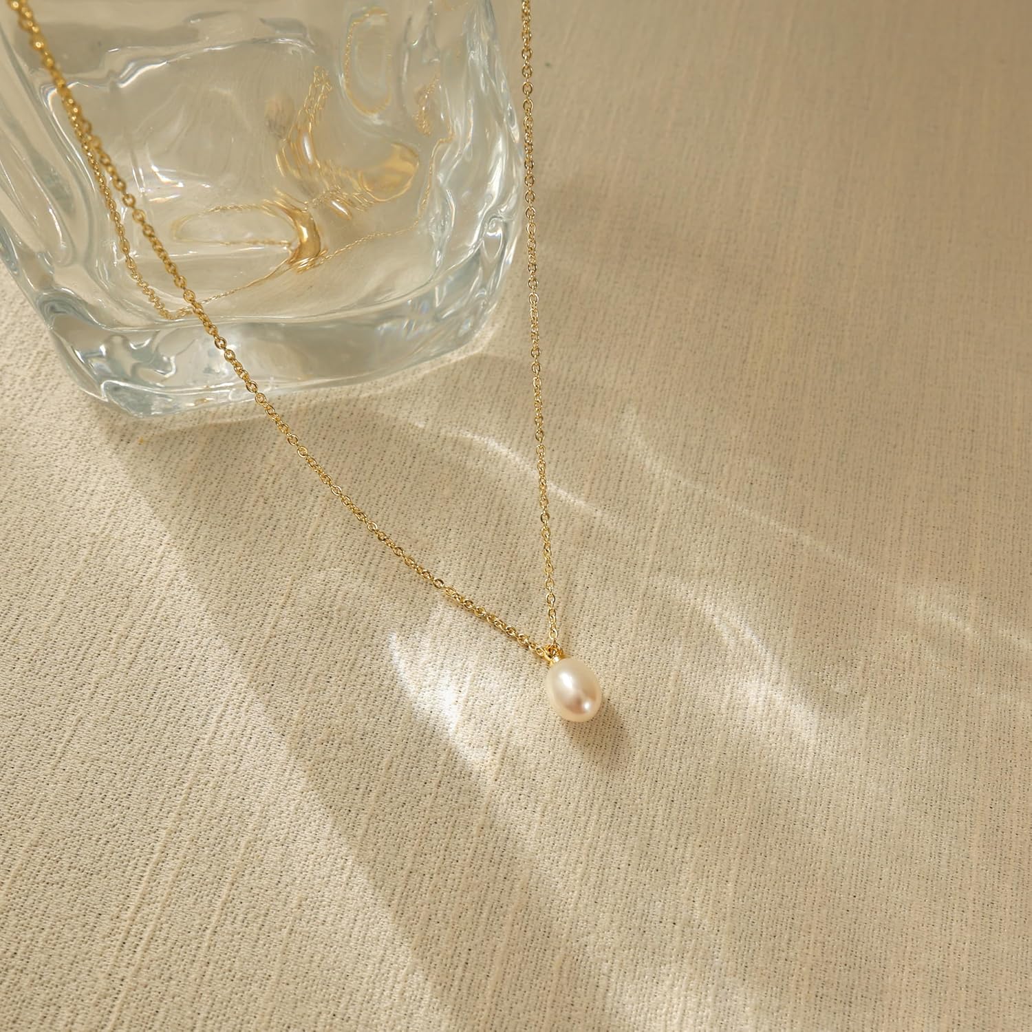 Pearl Necklaces for Women Trendy,Dainty Gold Necklace 14K Gold Plated Pearl Pendant Necklace Single Pearl Necklace Cute Choker Necklace Gold Lariat Necklace Simple Chain Necklace Bridal Gifts - Image 5